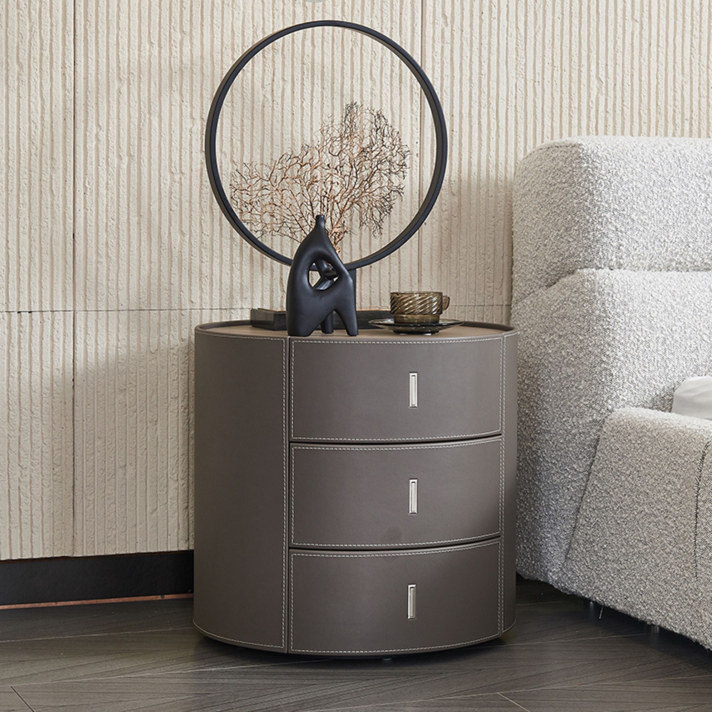 Verona Grey Walnut Veneer Saddle Leather Cabinet MLL-T98 -  Side Tables | خزانة جلد سرج قشرة الجوز - ebarza Furniture UAE | Shop Modern Furniture in Abu Dhabi & Dubai - مفروشات ايبازرا في الامارات | تسوق اثاث عصري وديكورات مميزة في دبي وابوظبي