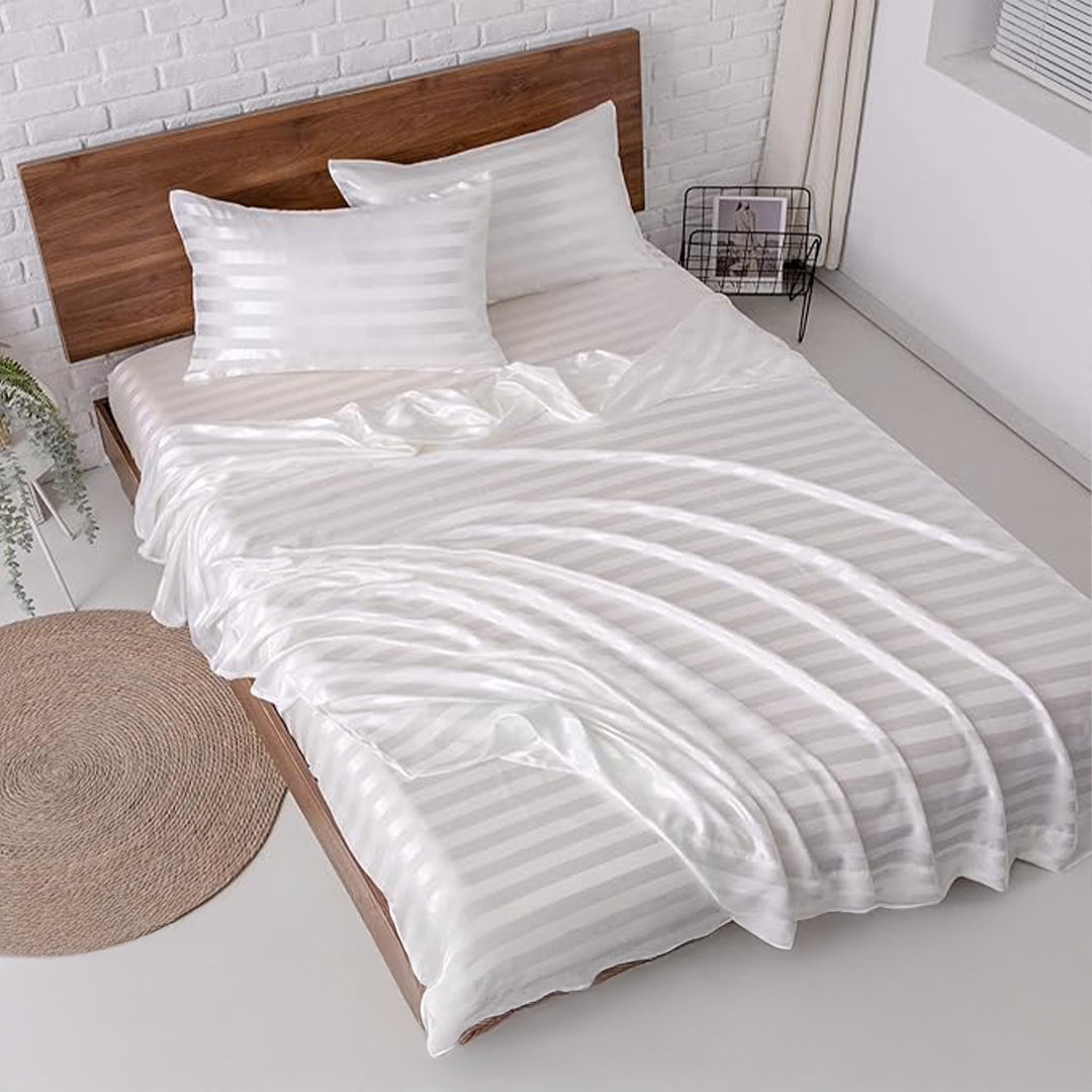 White Natural Bamboo Double Bedding Set  - SRK 240TC -  Bedding - ebarza Furniture UAE | Shop Modern Furniture in Abu Dhabi & Dubai - مفروشات ايبازرا في الامارات | تسوق اثاث عصري وديكورات مميزة في دبي وابوظبي
