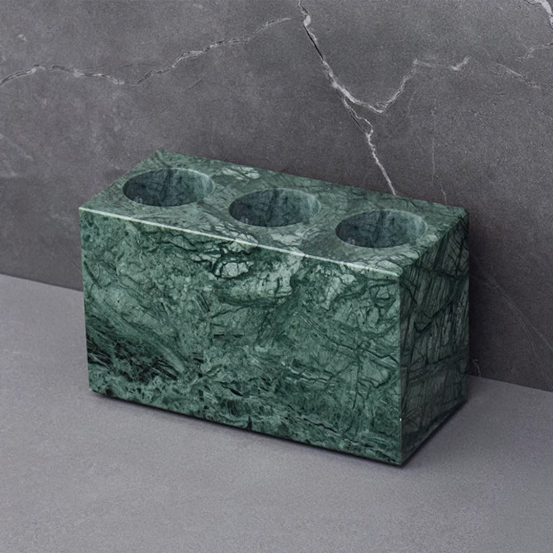 Indian Green Marble Three Hole Toothbrush Holder THB840 -  Bathroom Accessories - ebarza Furniture UAE | Shop Modern Furniture in Abu Dhabi & Dubai - مفروشات ايبازرا في الامارات | تسوق اثاث عصري وديكورات مميزة في دبي وابوظبي