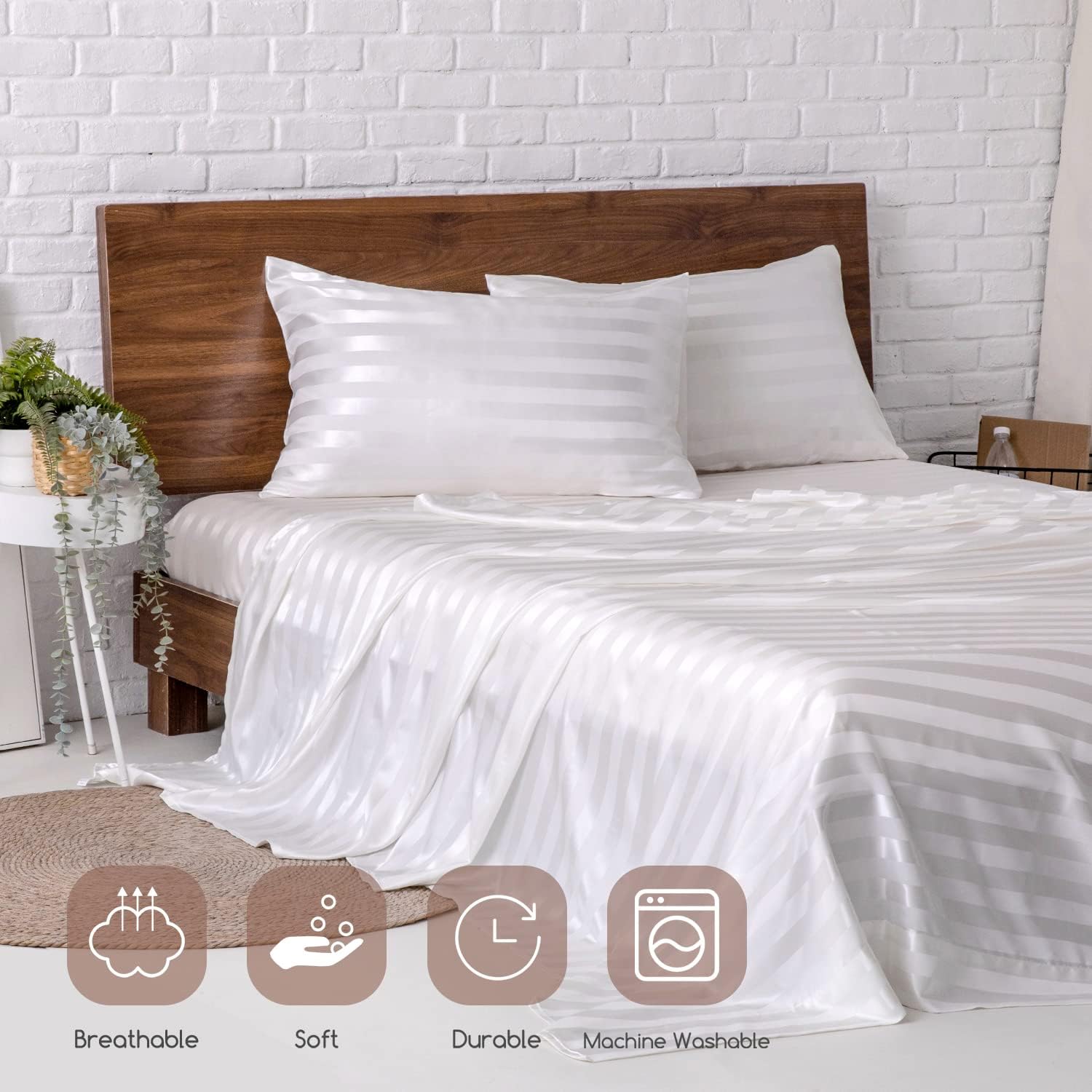 White Natural Bamboo Double Bedding Set  - SRK 240TC -  Bedding - ebarza Furniture UAE | Shop Modern Furniture in Abu Dhabi & Dubai - مفروشات ايبازرا في الامارات | تسوق اثاث عصري وديكورات مميزة في دبي وابوظبي