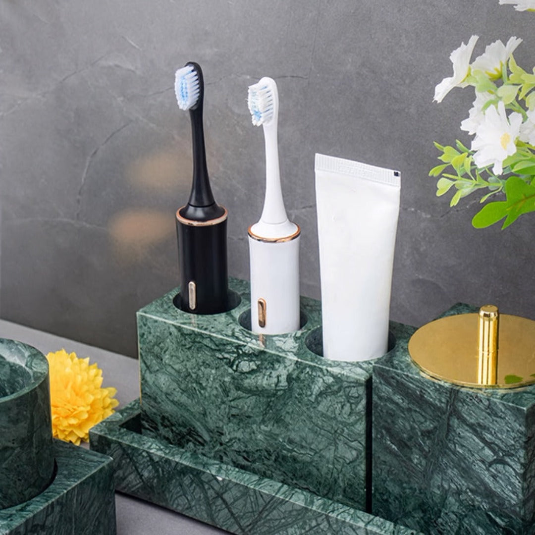 Indian Green Marble Three Hole Toothbrush Holder THB840 -  Bathroom Accessories - ebarza Furniture UAE | Shop Modern Furniture in Abu Dhabi & Dubai - مفروشات ايبازرا في الامارات | تسوق اثاث عصري وديكورات مميزة في دبي وابوظبي