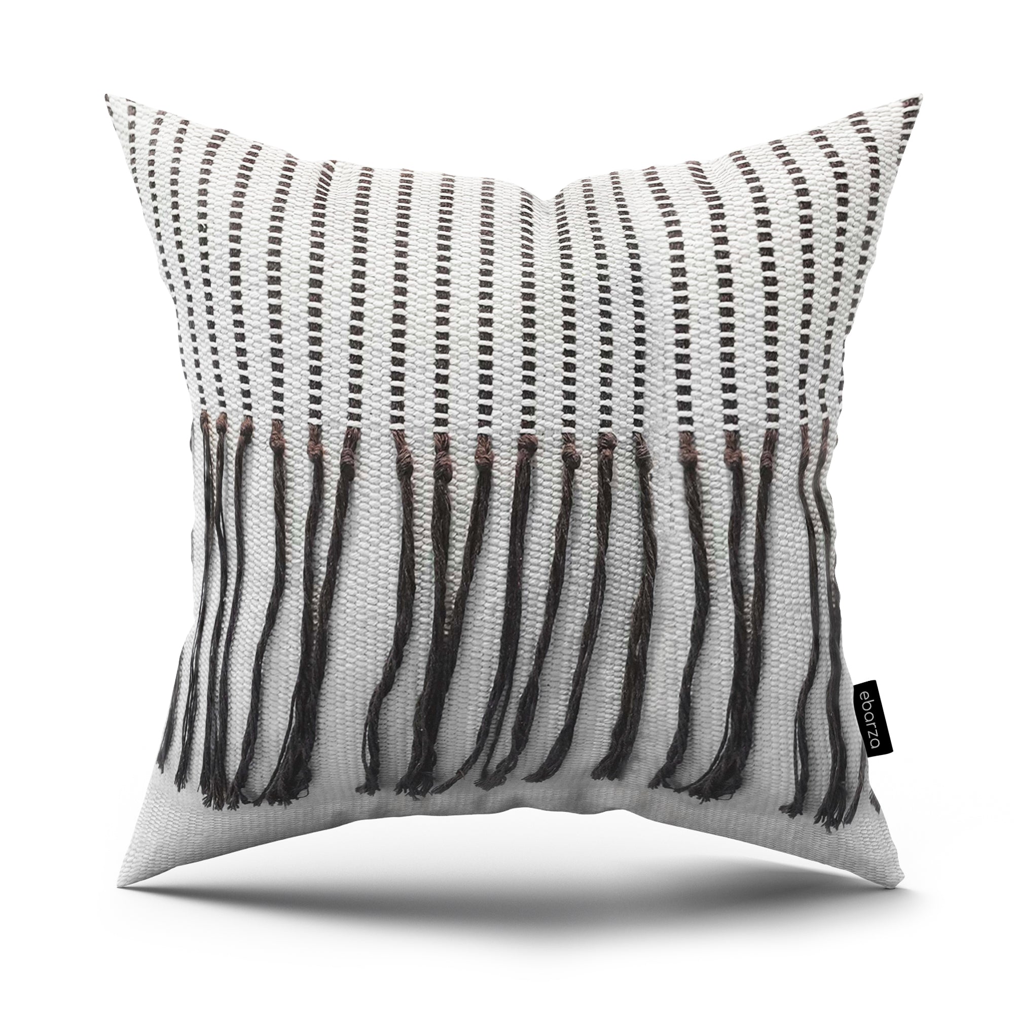 45x45 cm Tassel Cushion KD2301-White&Brown -  Cushions | وسادة شرابة مقاس 45 × 45 سم - ebarza Furniture UAE | Shop Modern Furniture in Abu Dhabi & Dubai - مفروشات ايبازرا في الامارات | تسوق اثاث عصري وديكورات مميزة في دبي وابوظبي