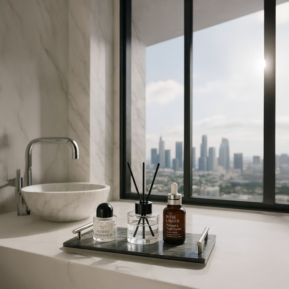 Ancient Wood Grain Marble Tray With Handle (Brushed Silver Handle) RHK891 (Silver) -  Trays - ebarza Furniture UAE | Shop Modern Furniture in Abu Dhabi & Dubai - مفروشات ايبازرا في الامارات | تسوق اثاث عصري وديكورات مميزة في دبي وابوظبي