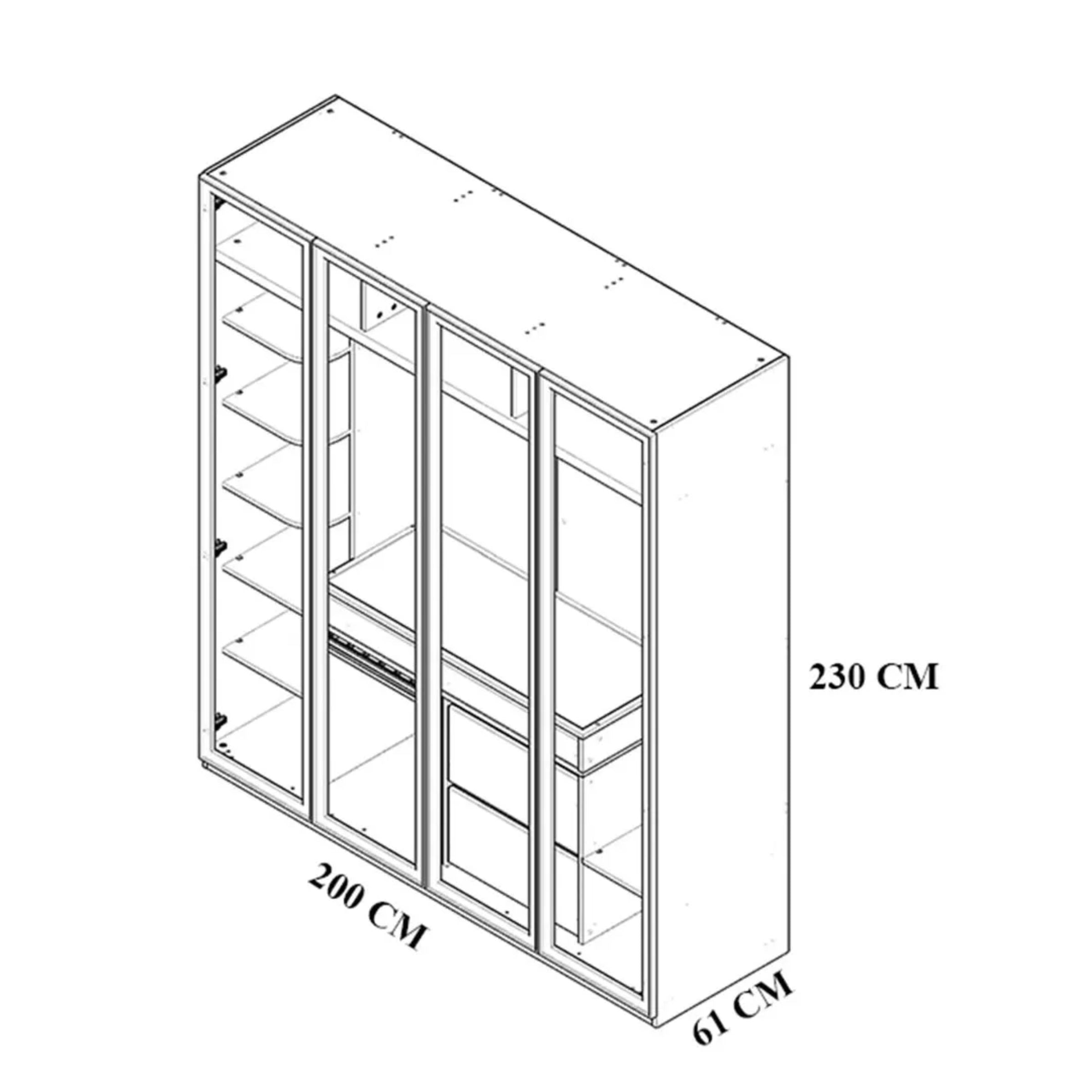 Antik 200 cm 4 Door Wardrobe AKYL-ATK200 -  Cabinets | خزانة ملابس أنتيك 200 سم - ebarza Furniture UAE | Shop Modern Furniture in Abu Dhabi & Dubai - مفروشات ايبازرا في الامارات | تسوق اثاث عصري وديكورات مميزة في دبي وابوظبي