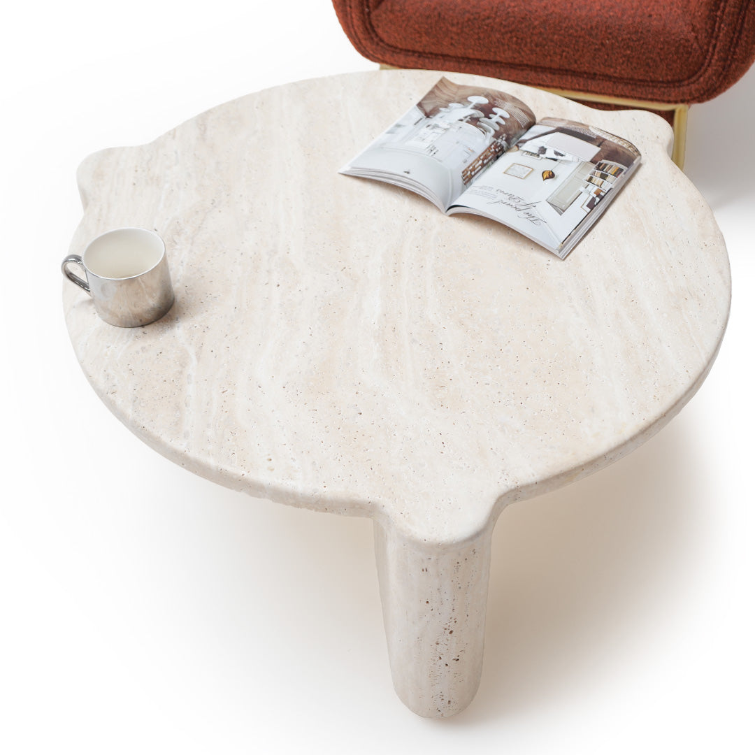 White Travertine Coffee Table DJ1058 -  Coffee Tables | طاولة قهوة من الحجر الجيري الأبيض - ebarza Furniture UAE | Shop Modern Furniture in Abu Dhabi & Dubai - مفروشات ايبازرا في الامارات | تسوق اثاث عصري وديكورات مميزة في دبي وابوظبي