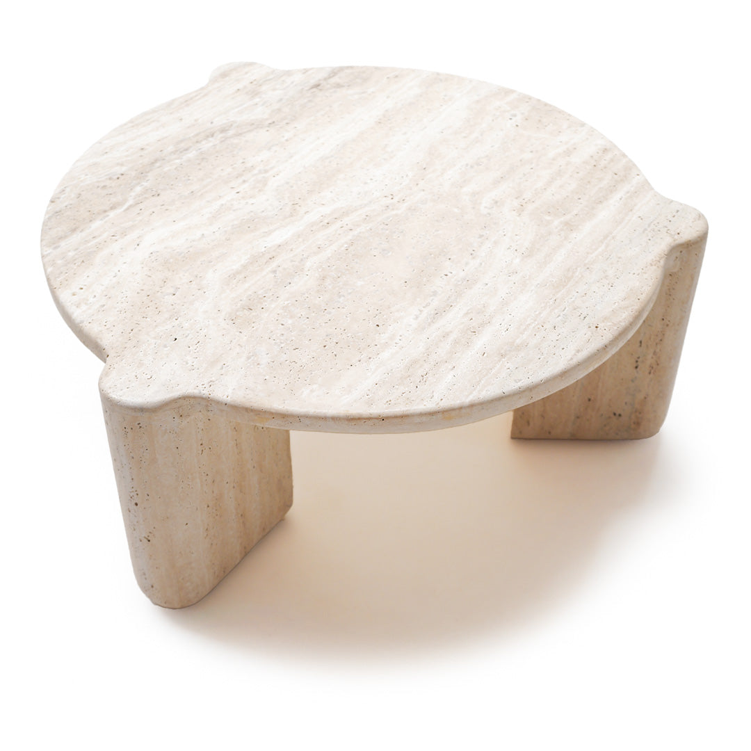 White Travertine Coffee Table DJ1058 -  Coffee Tables | طاولة قهوة من الحجر الجيري الأبيض - ebarza Furniture UAE | Shop Modern Furniture in Abu Dhabi & Dubai - مفروشات ايبازرا في الامارات | تسوق اثاث عصري وديكورات مميزة في دبي وابوظبي