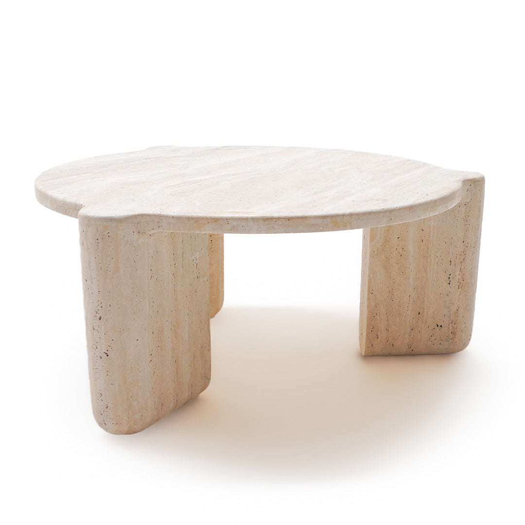 White Travertine Coffee Table DJ1058 -  Coffee Tables | طاولة قهوة من الحجر الجيري الأبيض - ebarza Furniture UAE | Shop Modern Furniture in Abu Dhabi & Dubai - مفروشات ايبازرا في الامارات | تسوق اثاث عصري وديكورات مميزة في دبي وابوظبي