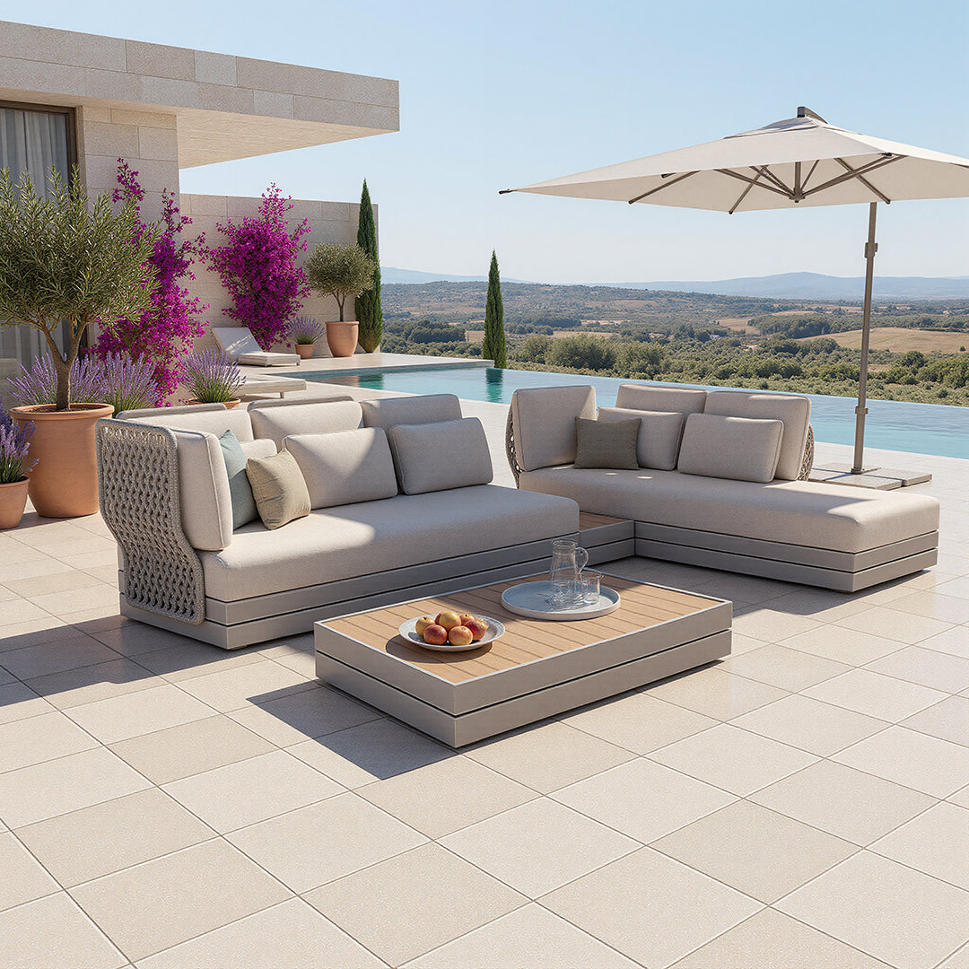 Attal Alu Rope Sofa Set And Center And Side Table SYN-SCST01  25007 -  Outdoor Sofas - ebarza Furniture UAE | Shop Modern Furniture in Abu Dhabi & Dubai - مفروشات ايبازرا في الامارات | تسوق اثاث عصري وديكورات مميزة في دبي وابوظبي