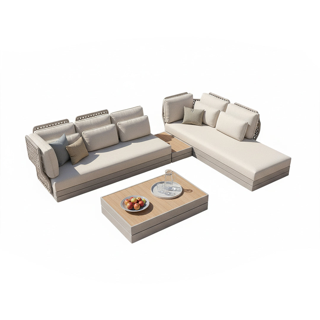 Attal Alu Rope Sofa Set And Center And Side Table SYN-SCST01  25007 -  Outdoor Sofas - ebarza Furniture UAE | Shop Modern Furniture in Abu Dhabi & Dubai - مفروشات ايبازرا في الامارات | تسوق اثاث عصري وديكورات مميزة في دبي وابوظبي