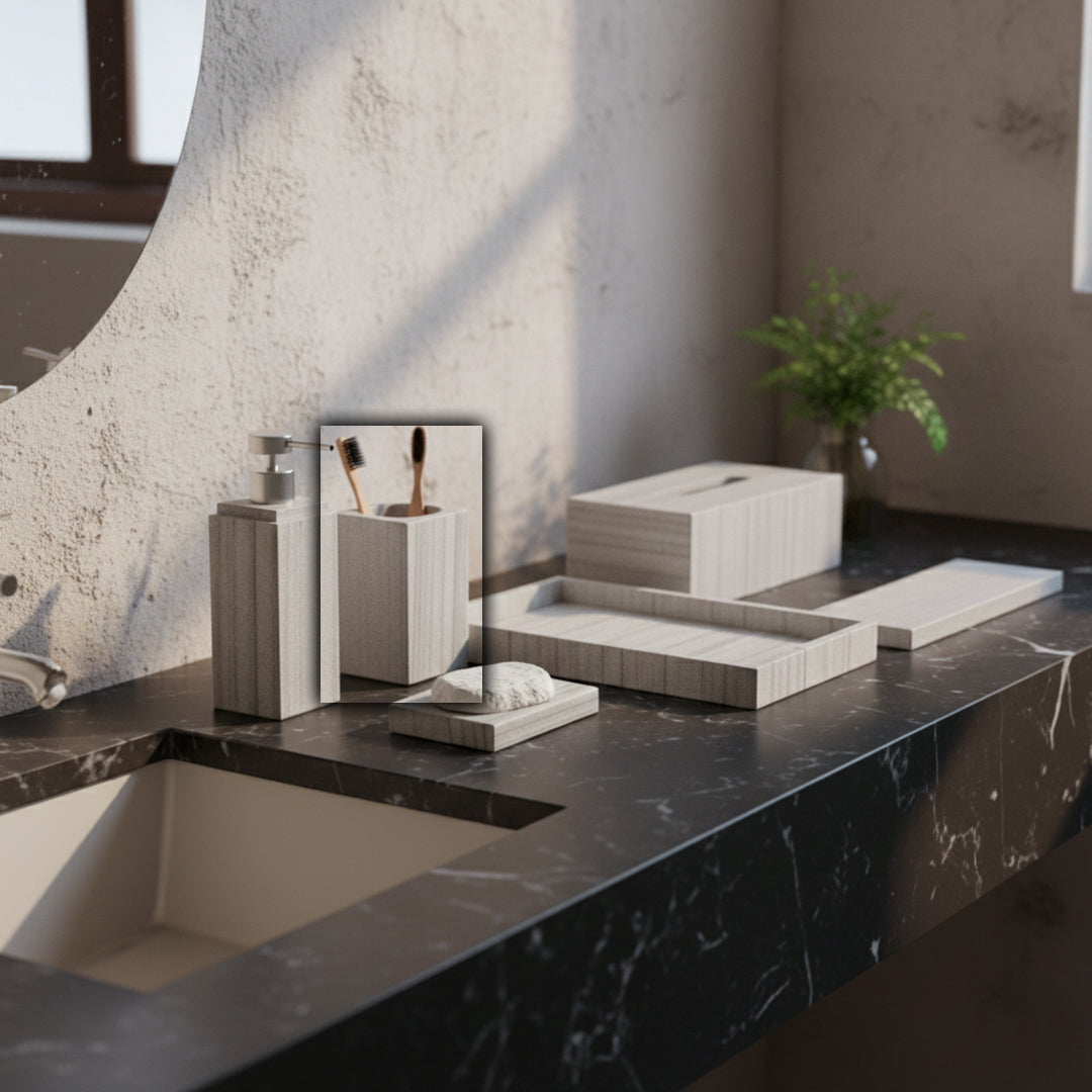 Australian Gray Marble Square Cup SBK893-2 -  Bathroom Accessories - ebarza Furniture UAE | Shop Modern Furniture in Abu Dhabi & Dubai - مفروشات ايبازرا في الامارات | تسوق اثاث عصري وديكورات مميزة في دبي وابوظبي