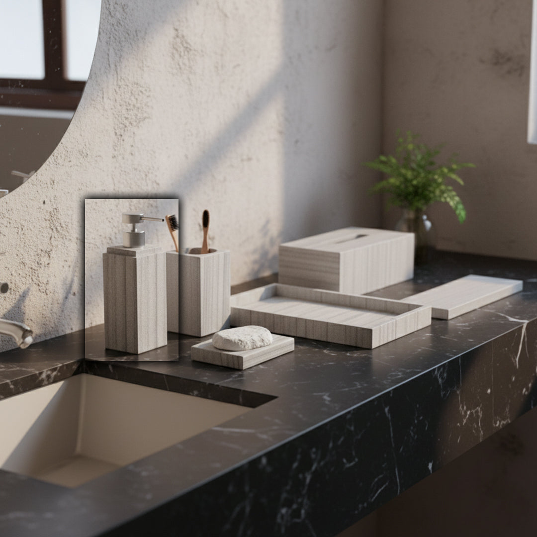 Australian Gray Marble Square Tall Hand Sanitizer Bottle (Silver Nozzle)  SBM893-1 -  Bathroom Accessories - ebarza Furniture UAE | Shop Modern Furniture in Abu Dhabi & Dubai - مفروشات ايبازرا في الامارات | تسوق اثاث عصري وديكورات مميزة في دبي وابوظبي