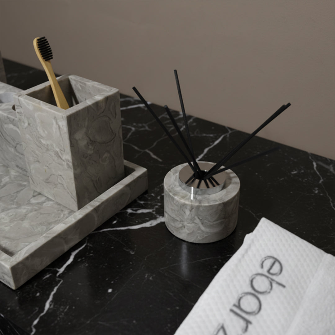 Bawang Flower Marble Circular Incense Dispenser (Silver Accessories) KXP892B -  Stick Diffusers - ebarza Furniture UAE | Shop Modern Furniture in Abu Dhabi & Dubai - مفروشات ايبازرا في الامارات | تسوق اثاث عصري وديكورات مميزة في دبي وابوظبي