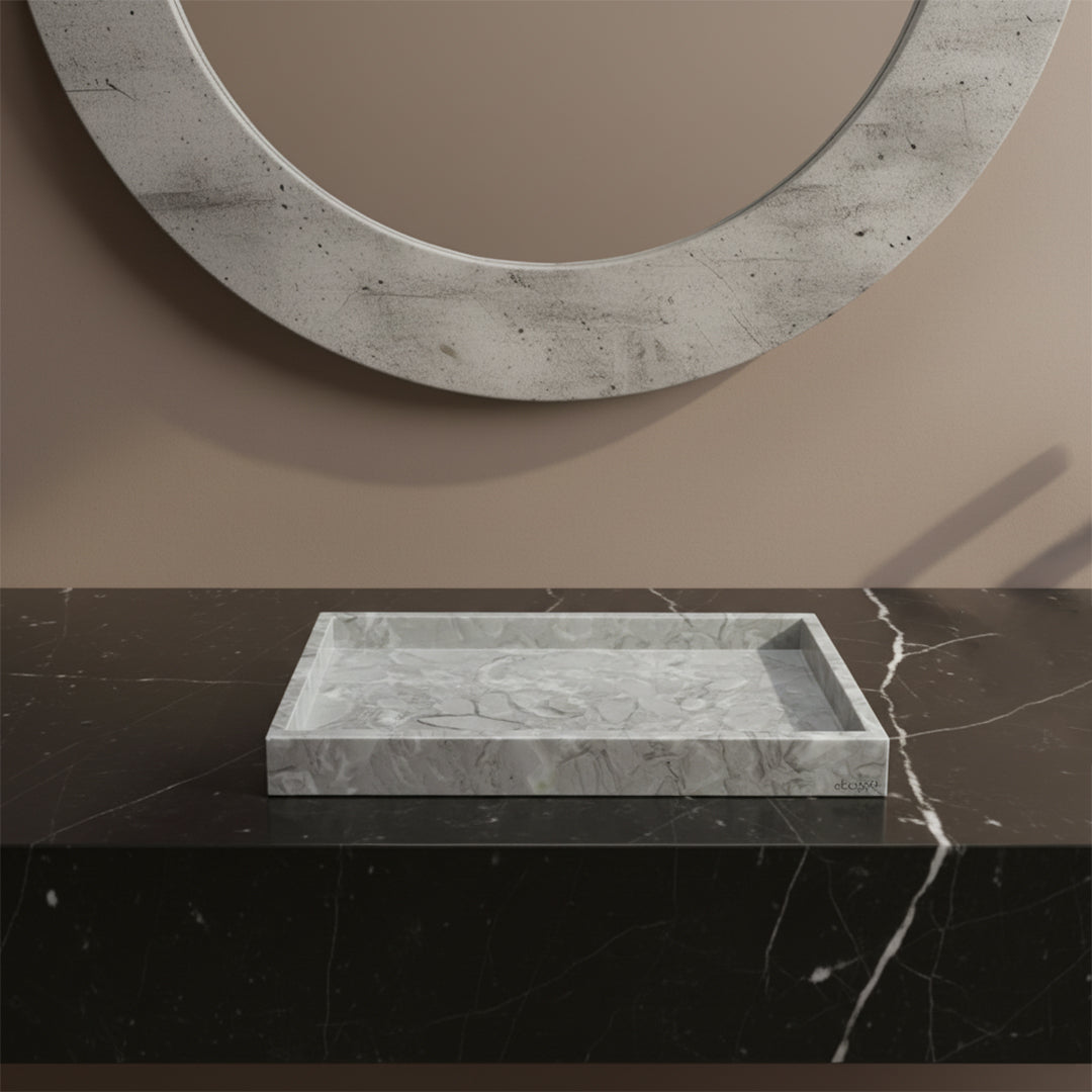 Bawang Flower Marble Rectangular Large Tray RHD892 -  Trays - ebarza Furniture UAE | Shop Modern Furniture in Abu Dhabi & Dubai - مفروشات ايبازرا في الامارات | تسوق اثاث عصري وديكورات مميزة في دبي وابوظبي