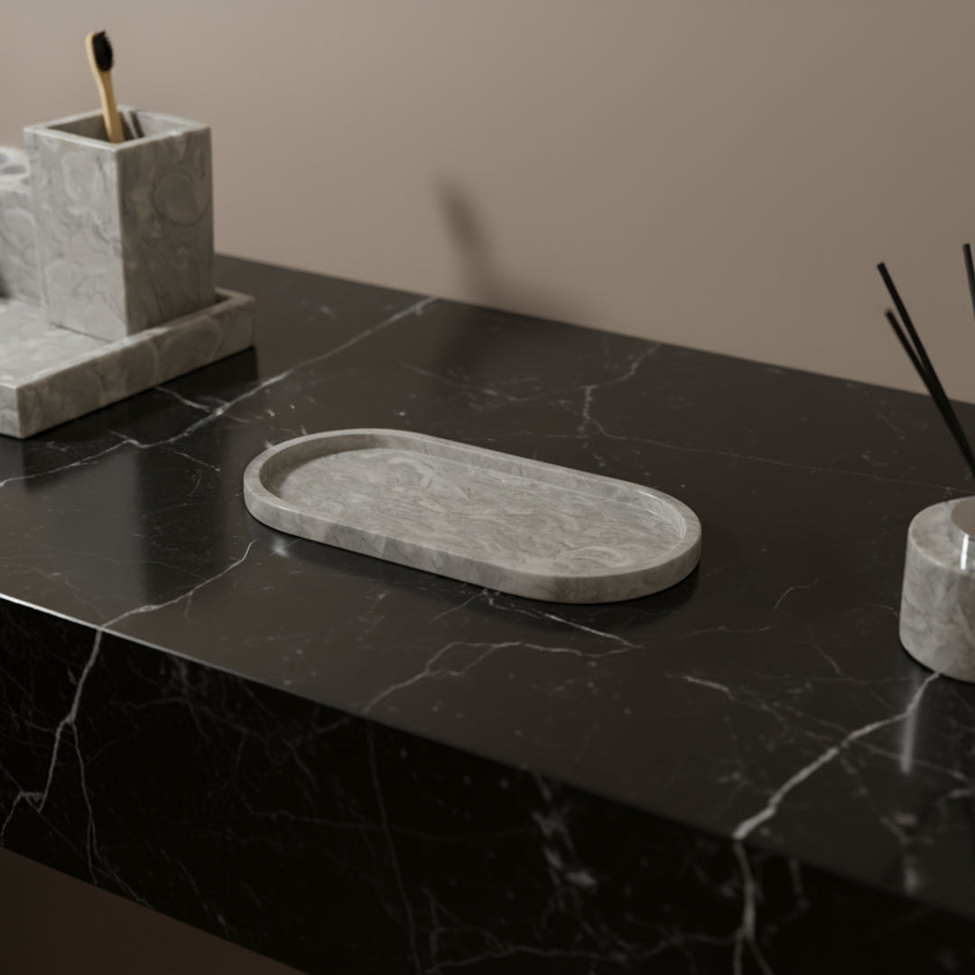 Bawang Flower Marble Oval Small Tray OHA892 -  Trays - ebarza Furniture UAE | Shop Modern Furniture in Abu Dhabi & Dubai - مفروشات ايبازرا في الامارات | تسوق اثاث عصري وديكورات مميزة في دبي وابوظبي