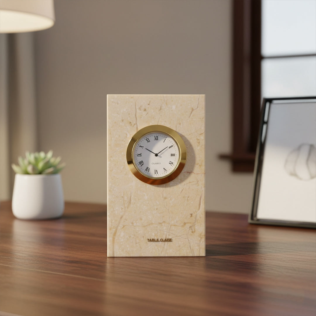 Beige Marble Small Table Clock TCA830 -  Clocks - ebarza Furniture UAE | Shop Modern Furniture in Abu Dhabi & Dubai - مفروشات ايبازرا في الامارات | تسوق اثاث عصري وديكورات مميزة في دبي وابوظبي