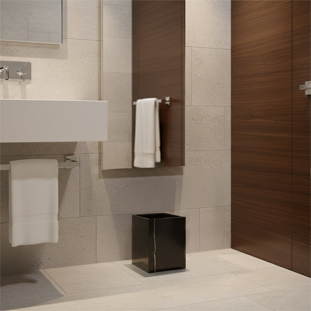 Black And White Marble Garbage Bin SBK890-8 -  Bathroom Accessories - ebarza Furniture UAE | Shop Modern Furniture in Abu Dhabi & Dubai - مفروشات ايبازرا في الامارات | تسوق اثاث عصري وديكورات مميزة في دبي وابوظبي