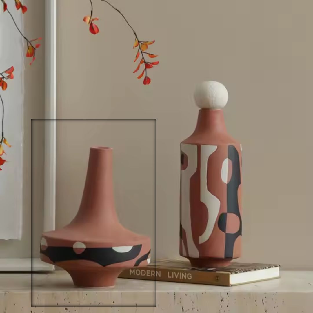 Black And White Painted Red Hand-Painted Ceramics Vase-B FD-D25054B -  Vases - ebarza Furniture UAE | Shop Modern Furniture in Abu Dhabi & Dubai - مفروشات ايبازرا في الامارات | تسوق اثاث عصري وديكورات مميزة في دبي وابوظبي