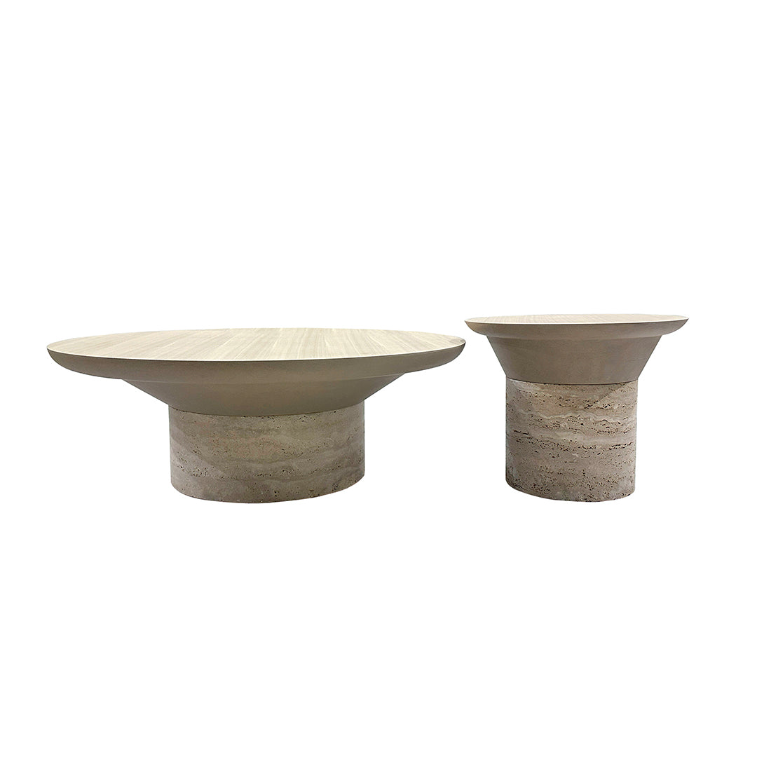 Bordeaux Travertine Side Table - EB02ST -  Side Tables - ebarza Furniture UAE | Shop Modern Furniture in Abu Dhabi & Dubai - مفروشات ايبازرا في الامارات | تسوق اثاث عصري وديكورات مميزة في دبي وابوظبي