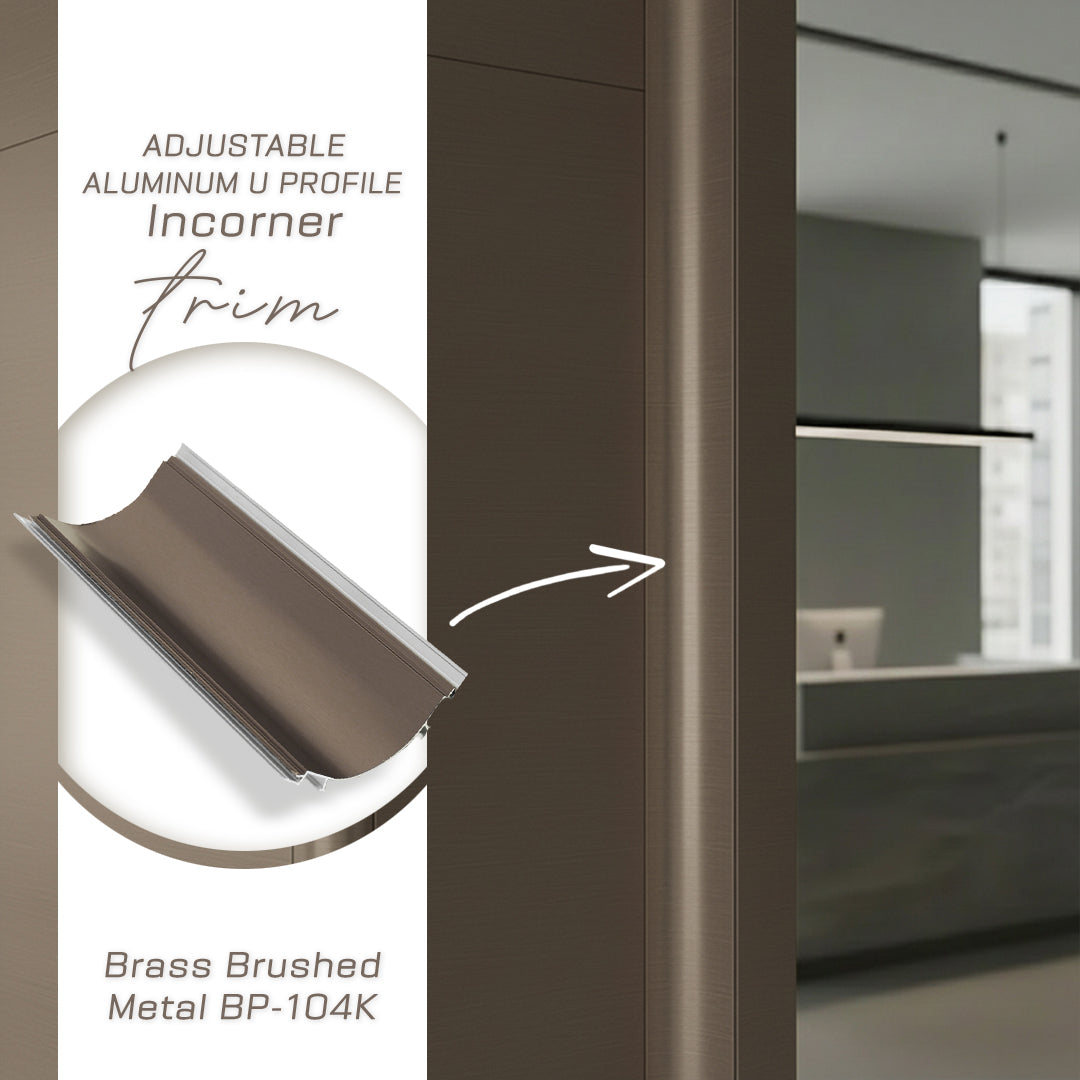 320H-ALUMINUM PROFILE- DESIGN SHAPE: Incorner Trim  COLOUR:  Brass Brushed Metal BP-104K