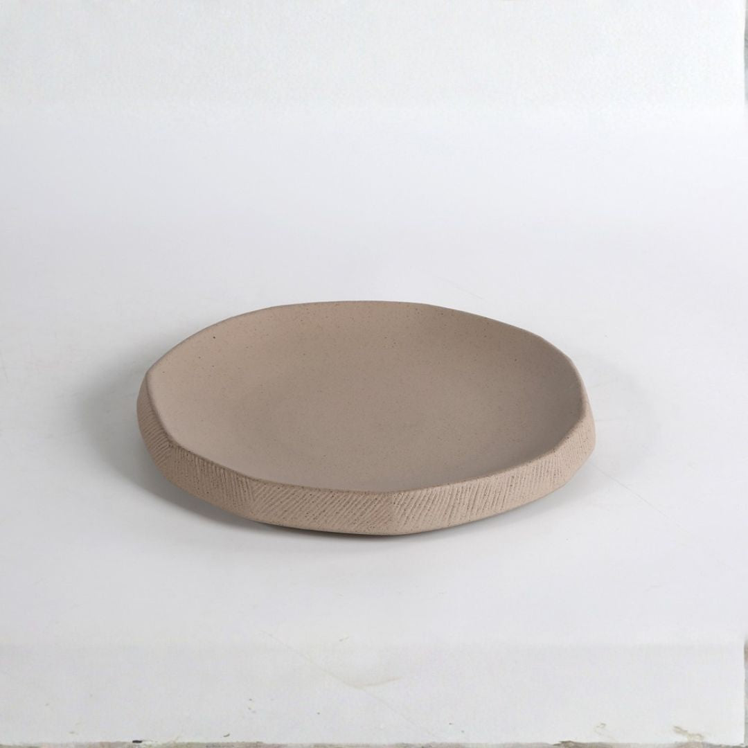 Pre-order 65 Days Delivery Dark sand Small chizzled plate CB4365-21-R920 -  Plates - ebarza Furniture UAE | Shop Modern Furniture in Abu Dhabi & Dubai - مفروشات ايبازرا في الامارات | تسوق اثاث عصري وديكورات مميزة في دبي وابوظبي