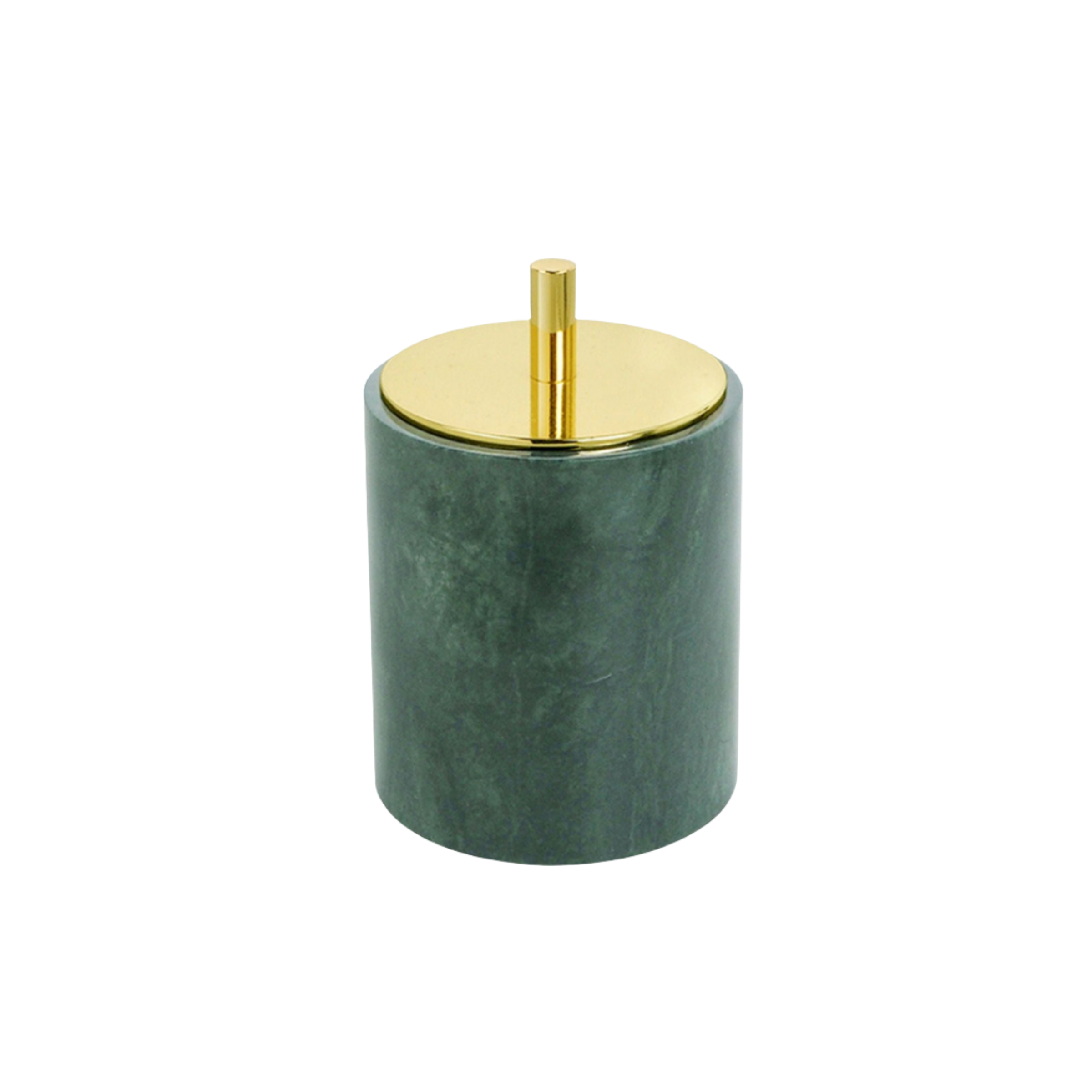 Indian Green Marble Round Cotton Swab Jar (bright gold lid) CBJ840-6 -  Bathroom Accessories - ebarza Furniture UAE | Shop Modern Furniture in Abu Dhabi & Dubai - مفروشات ايبازرا في الامارات | تسوق اثاث عصري وديكورات مميزة في دبي وابوظبي