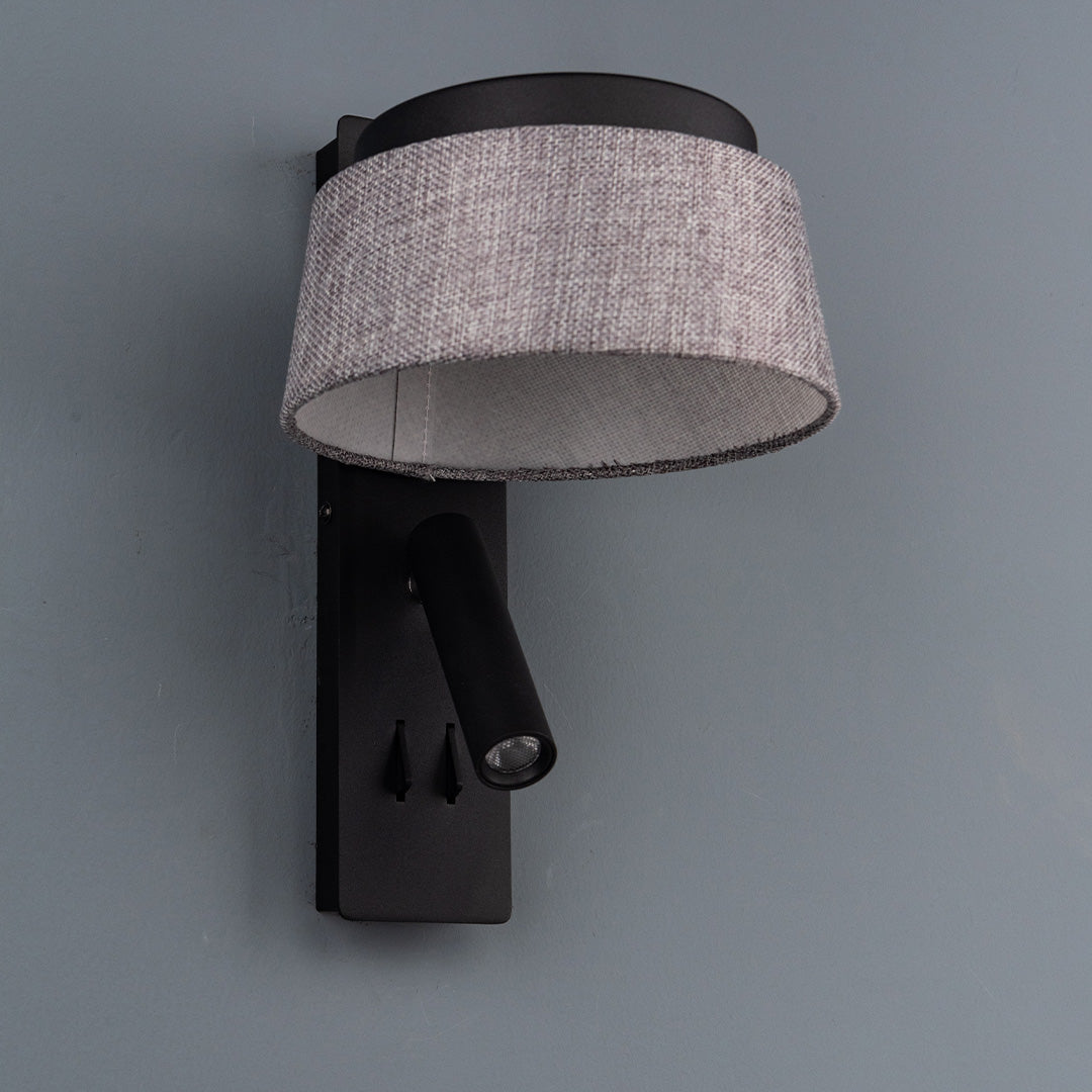 Calm Hotel Style Headboard/ Wall Reading Lamp Calm-WL(B)-02U Black+Grey linen shade -  Wall Lamps | مصباح قراءة على شكل فندق هادئ على اللوح الأمامي/الجدار - ebarza Furniture UAE | Shop Modern Furniture in Abu Dhabi & Dubai - مفروشات ايبازرا في الامارات | تسوق اثاث عصري وديكورات مميزة في دبي وابوظبي