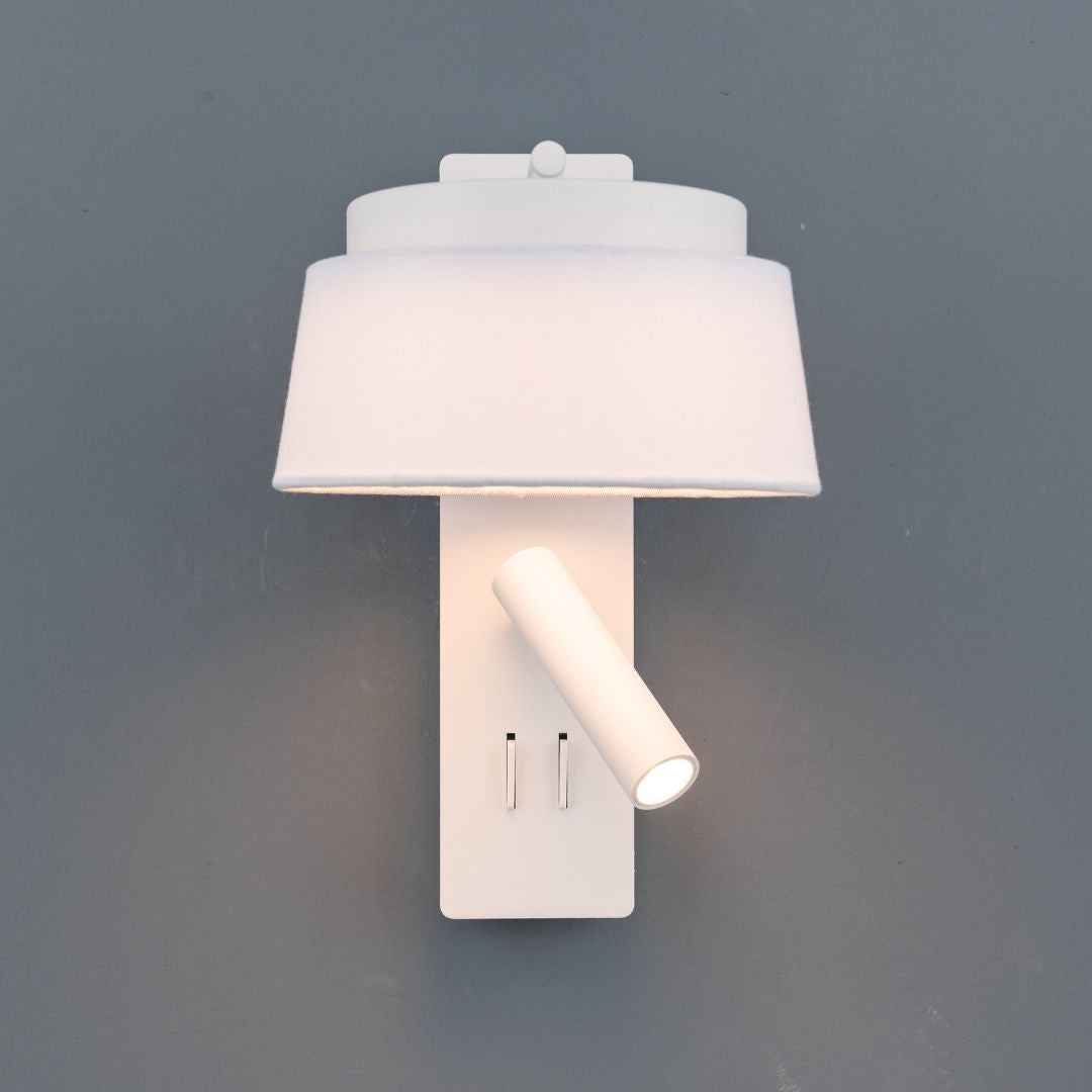 Calm Hotel Style Headboard/ Wall Reading Lamp Calm-WLB)-01U White+Grey linen shade -  Wall Lamps | مصباح كالم فندق نمط اللوح الأمامي / مصباح القراءة الجدار - ebarza Furniture UAE | Shop Modern Furniture in Abu Dhabi & Dubai - مفروشات ايبازرا في الامارات | تسوق اثاث عصري وديكورات مميزة في دبي وابوظبي