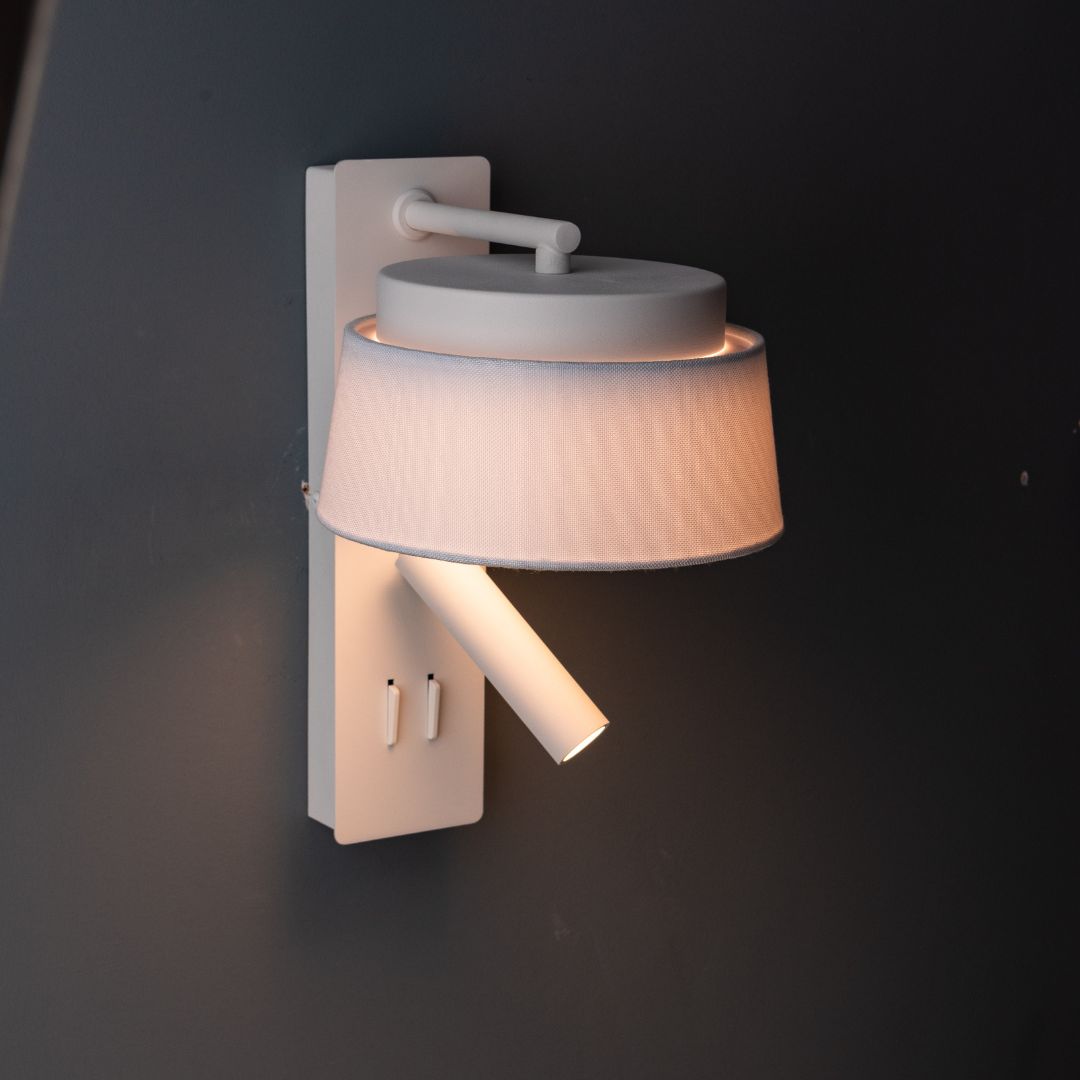 Calm Hotel Style Headboard/ Wall Reading Lamp Calm-WLB)-01U White+Grey linen shade -  Wall Lamps | مصباح كالم فندق نمط اللوح الأمامي / مصباح القراءة الجدار - ebarza Furniture UAE | Shop Modern Furniture in Abu Dhabi & Dubai - مفروشات ايبازرا في الامارات | تسوق اثاث عصري وديكورات مميزة في دبي وابوظبي