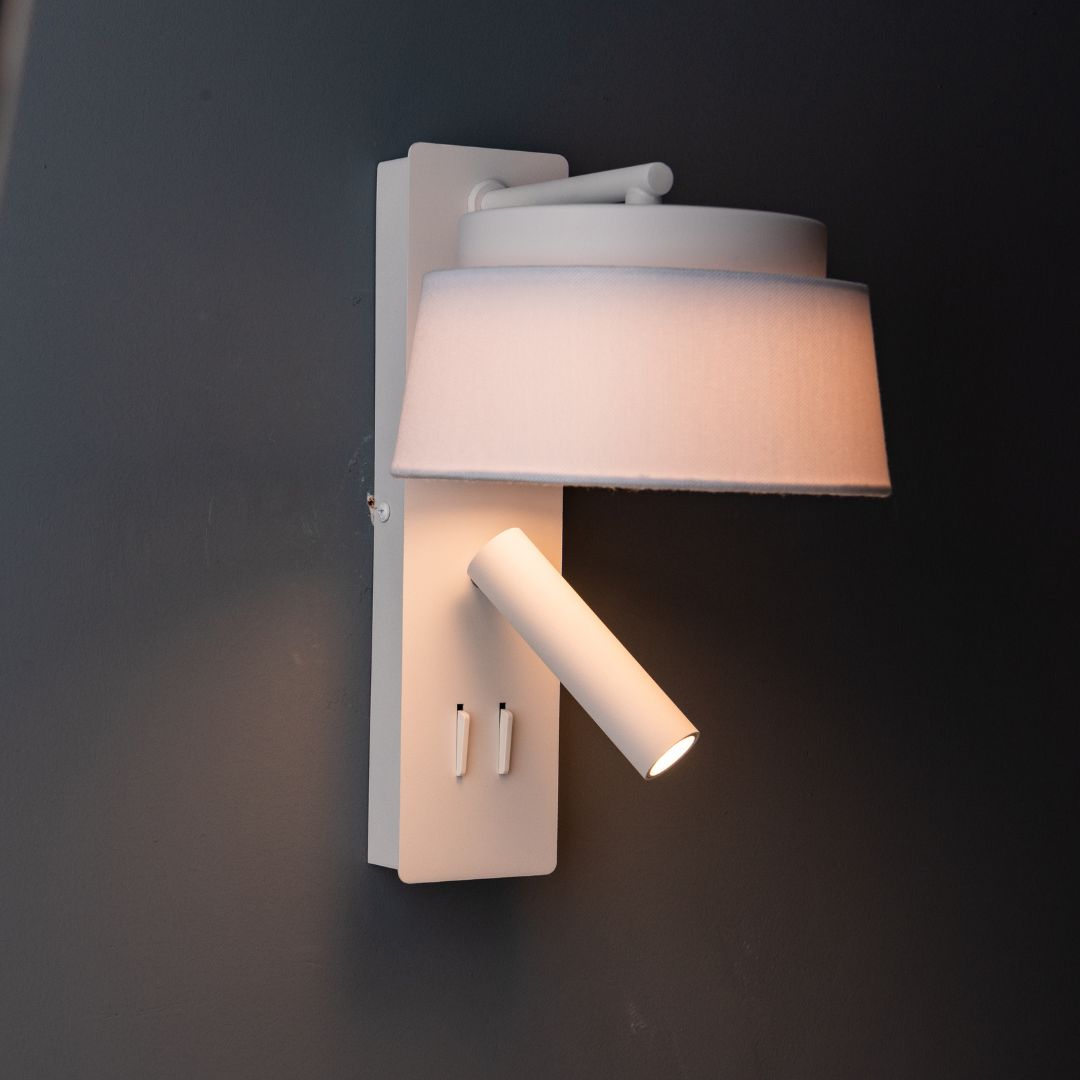 Calm Hotel Style Headboard/ Wall Reading Lamp Calm-WLB)-01U White+Grey linen shade -  Wall Lamps | مصباح كالم فندق نمط اللوح الأمامي / مصباح القراءة الجدار - ebarza Furniture UAE | Shop Modern Furniture in Abu Dhabi & Dubai - مفروشات ايبازرا في الامارات | تسوق اثاث عصري وديكورات مميزة في دبي وابوظبي