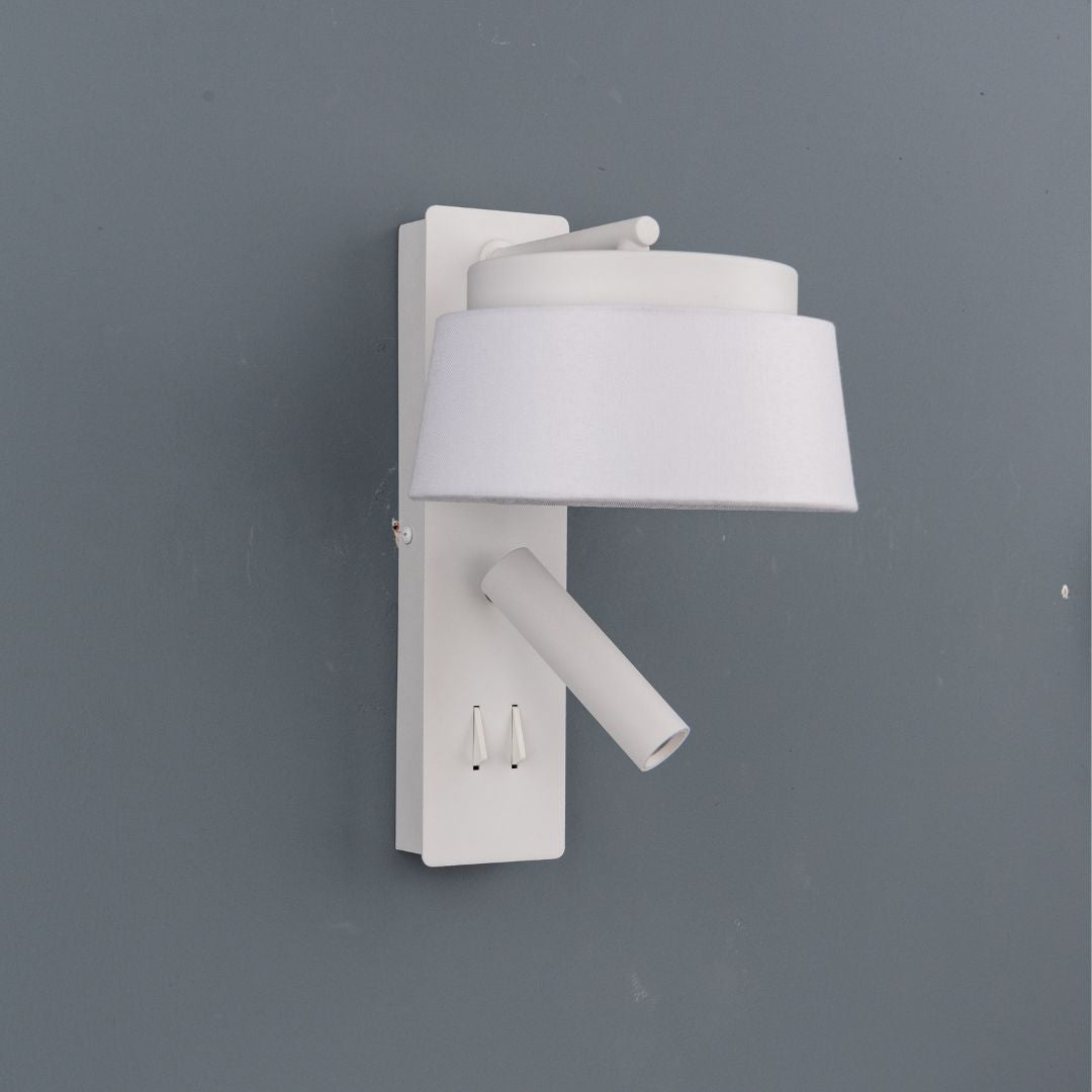 Calm Hotel Style Headboard/ Wall Reading Lamp Calm-WLB)-01U White+Grey linen shade -  Wall Lamps | مصباح كالم فندق نمط اللوح الأمامي / مصباح القراءة الجدار - ebarza Furniture UAE | Shop Modern Furniture in Abu Dhabi & Dubai - مفروشات ايبازرا في الامارات | تسوق اثاث عصري وديكورات مميزة في دبي وابوظبي