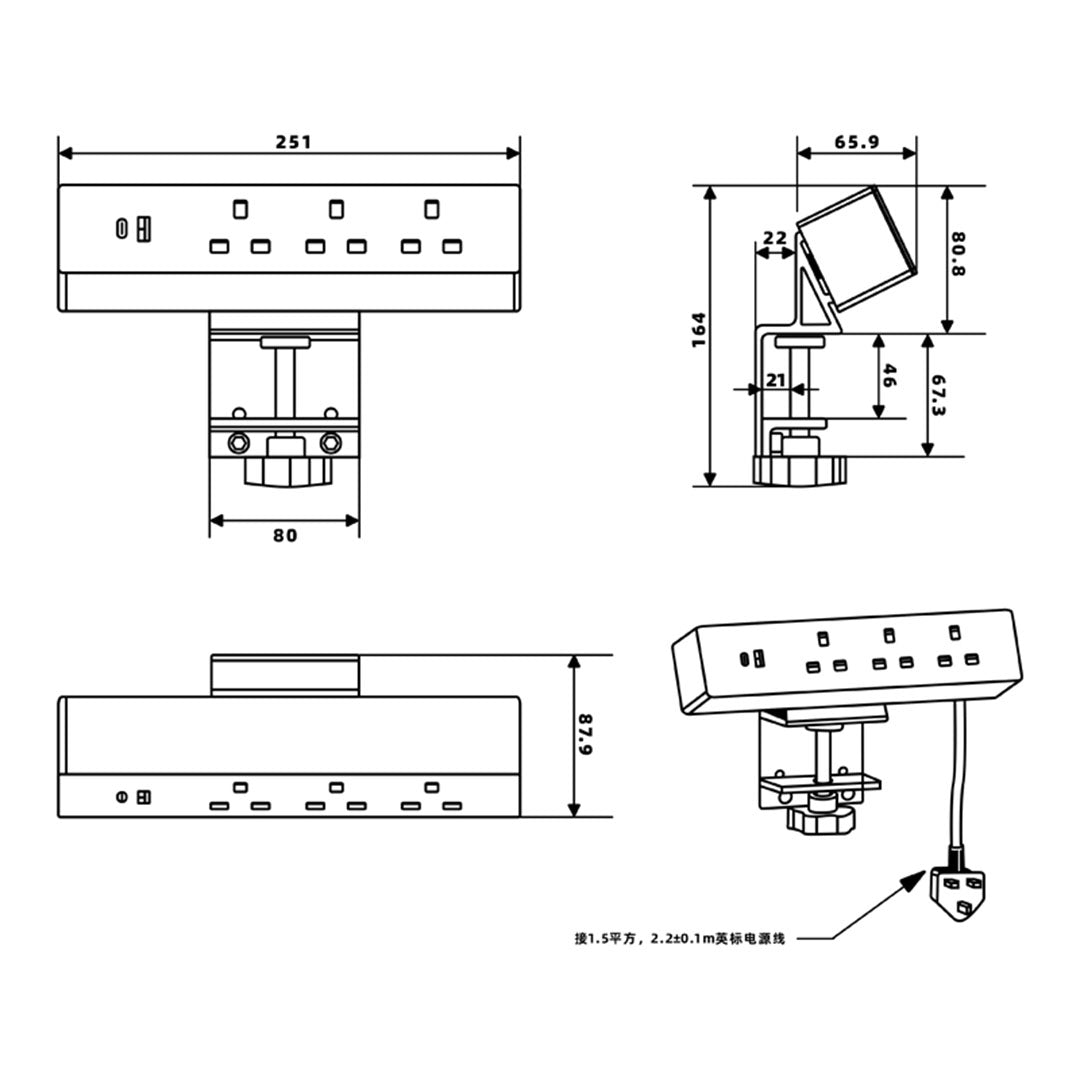 Pre-order 90 Days Delivery Clamp On Socket JXB032B - Black -  Power Track System | نظام تتبع الطاقة 120X8 سم - ebarza Furniture UAE | Shop Modern Furniture in Abu Dhabi & Dubai - مفروشات ايبازرا في الامارات | تسوق اثاث عصري وديكورات مميزة في دبي وابوظبي