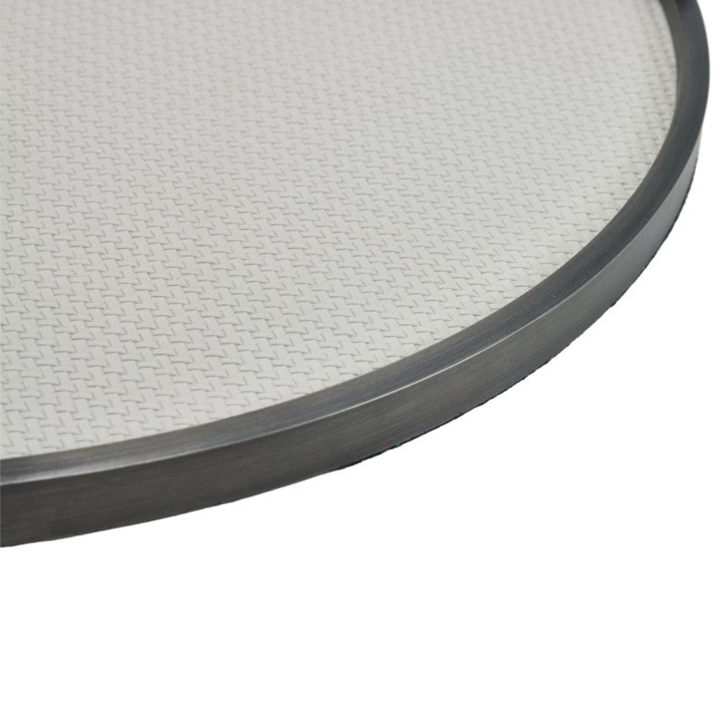 LIGHT GREY & BRUSHED METAL ROUND LEATHER TRAY DD210942A -  Trays | صينية جلدية مستديرة معدنية مصقولة باللون الرمادي الفاتح - ebarza Furniture UAE | Shop Modern Furniture in Abu Dhabi & Dubai - مفروشات ايبازرا في الامارات | تسوق اثاث عصري وديكورات مميزة في دبي وابوظبي