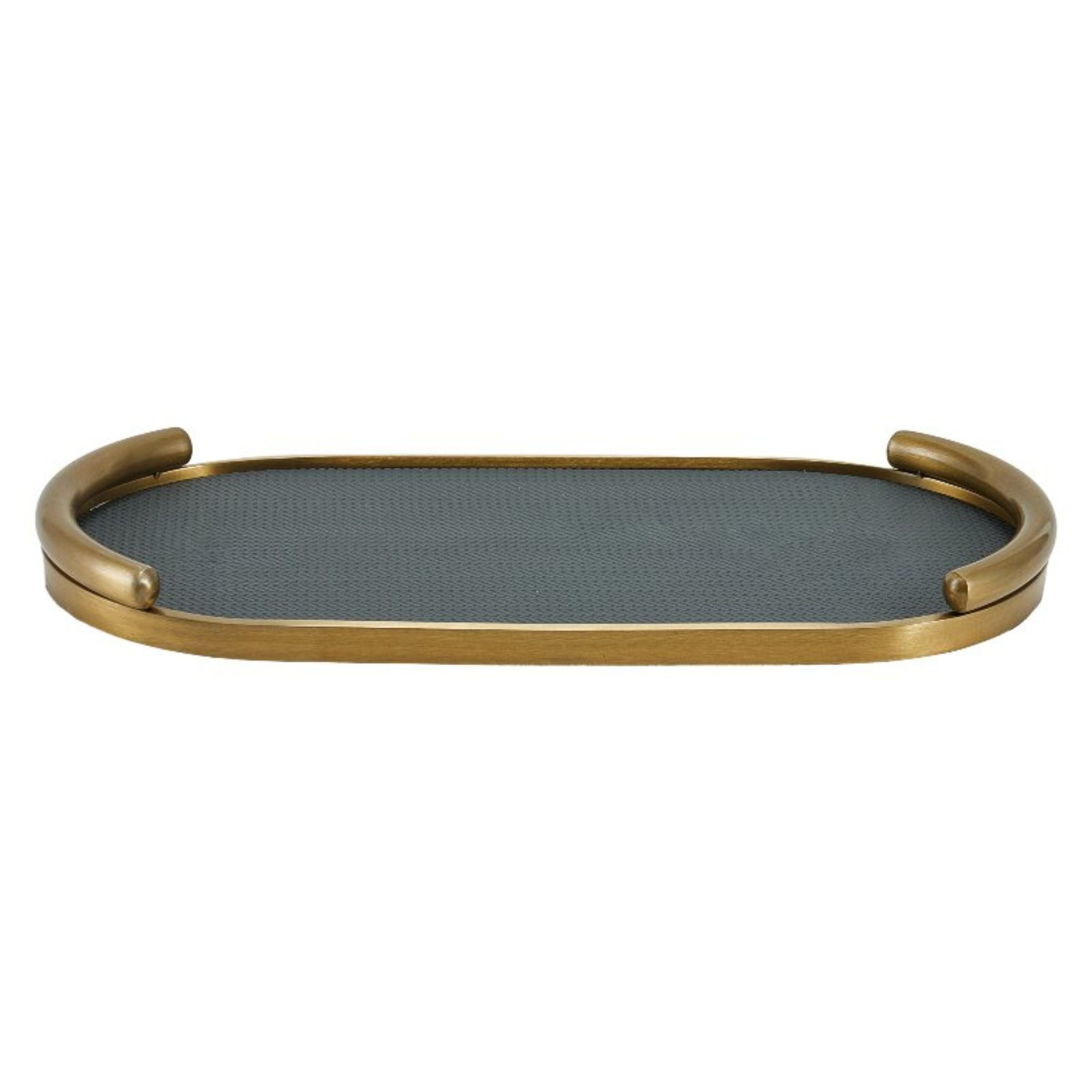 BLACK & BRUSHED GOLD OVAL LEATHER TRAY DD210943D -  Trays | صينية جلدية بيضاوية باللون الأسود والذهبي المصقول - ebarza Furniture UAE | Shop Modern Furniture in Abu Dhabi & Dubai - مفروشات ايبازرا في الامارات | تسوق اثاث عصري وديكورات مميزة في دبي وابوظبي