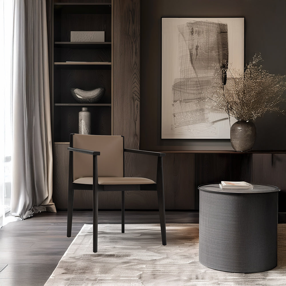 Dark Saddle Leather with arm Dining Chair PS-B132 -  Chairs - ebarza Furniture UAE | Shop Modern Furniture in Abu Dhabi & Dubai - مفروشات ايبازرا في الامارات | تسوق اثاث عصري وديكورات مميزة في دبي وابوظبي