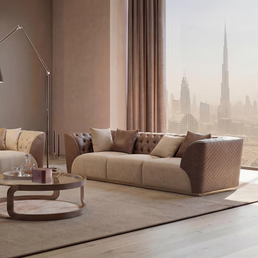 brown and beige 3 seater sofa in Dubai