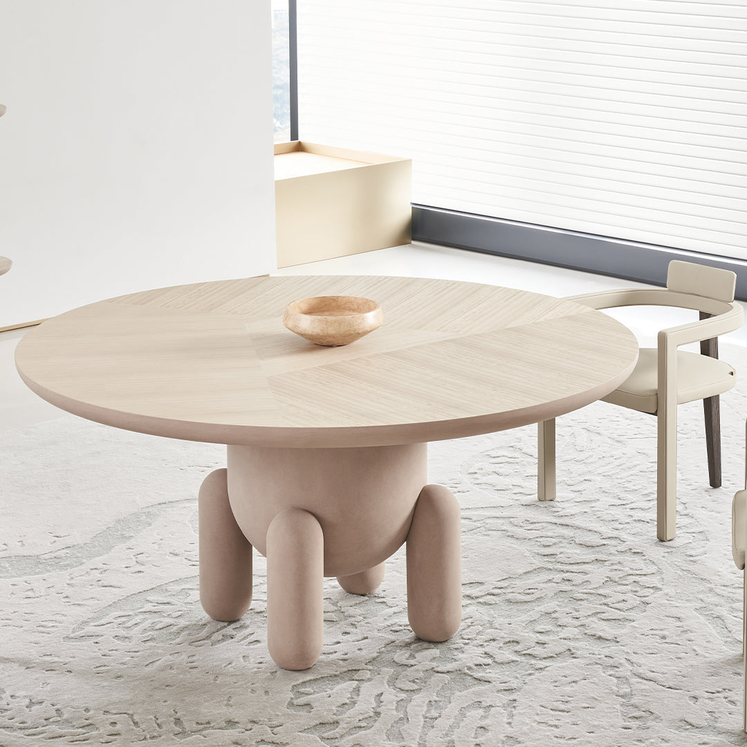 Zephyr Veneer Round Dining Table BMCJ-CT6091 -  Dining Tables - ebarza Furniture UAE | Shop Modern Furniture in Abu Dhabi & Dubai - مفروشات ايبازرا في الامارات | تسوق اثاث عصري وديكورات مميزة في دبي وابوظبي