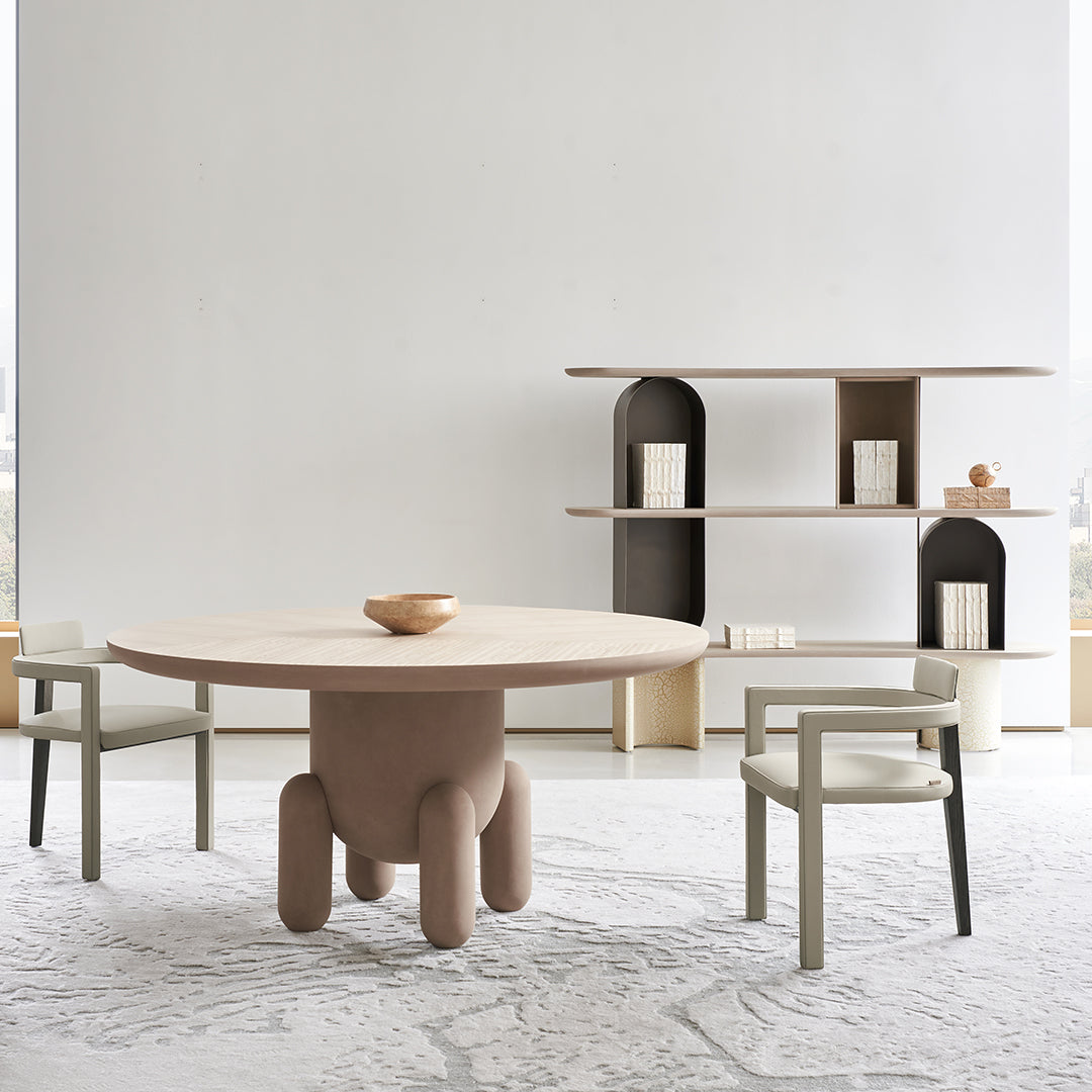 Zephyr Veneer Round Dining Table BMCJ-CT6091 -  Dining Tables - ebarza Furniture UAE | Shop Modern Furniture in Abu Dhabi & Dubai - مفروشات ايبازرا في الامارات | تسوق اثاث عصري وديكورات مميزة في دبي وابوظبي