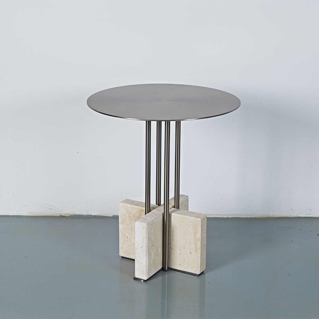 Elysian Travertine Side Table JA043-A -  Side Tables - ebarza Furniture UAE | Shop Modern Furniture in Abu Dhabi & Dubai - مفروشات ايبازرا في الامارات | تسوق اثاث عصري وديكورات مميزة في دبي وابوظبي