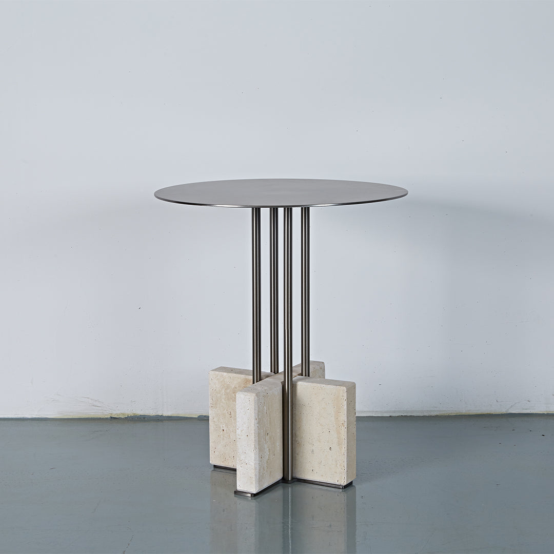 Elysian Travertine Side Table JA043-A -  Side Tables - ebarza Furniture UAE | Shop Modern Furniture in Abu Dhabi & Dubai - مفروشات ايبازرا في الامارات | تسوق اثاث عصري وديكورات مميزة في دبي وابوظبي