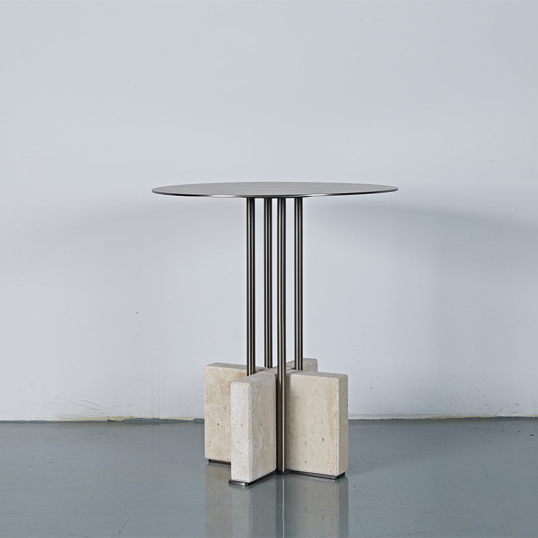 Elysian Travertine Side Table JA043-A -  Side Tables - ebarza Furniture UAE | Shop Modern Furniture in Abu Dhabi & Dubai - مفروشات ايبازرا في الامارات | تسوق اثاث عصري وديكورات مميزة في دبي وابوظبي