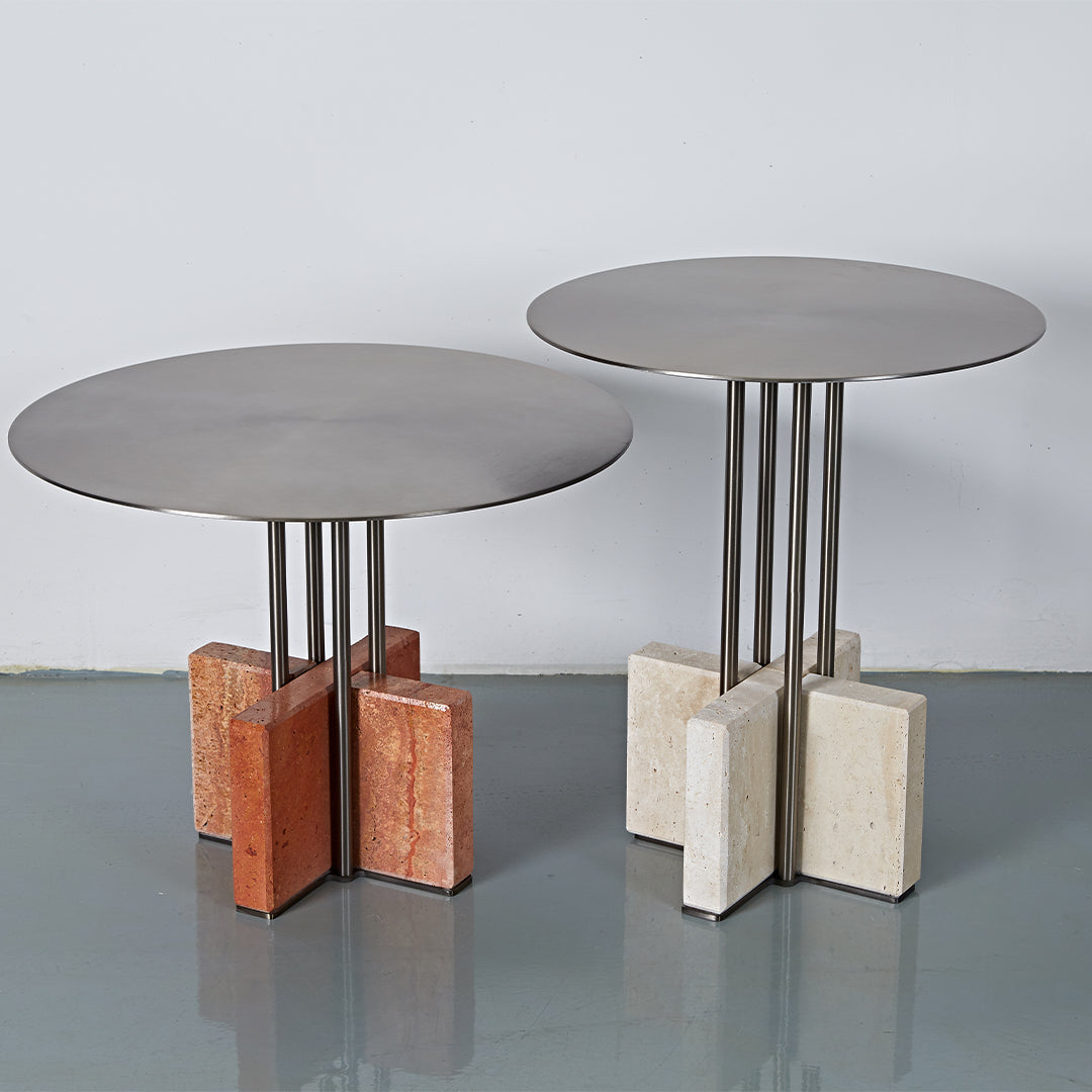 Elysian Travertine Side Table JA043-A -  Side Tables - ebarza Furniture UAE | Shop Modern Furniture in Abu Dhabi & Dubai - مفروشات ايبازرا في الامارات | تسوق اثاث عصري وديكورات مميزة في دبي وابوظبي