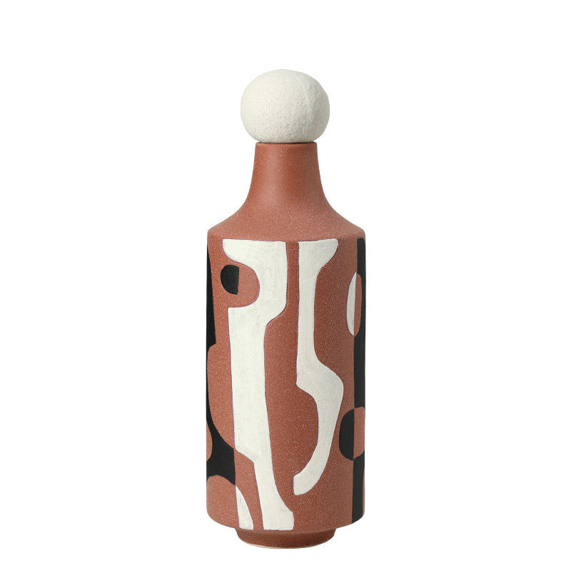 Black And White Painted Red Hand-Painted Ceramic Vase-A FD-D25054A -  Vases - ebarza Furniture UAE | Shop Modern Furniture in Abu Dhabi & Dubai - مفروشات ايبازرا في الامارات | تسوق اثاث عصري وديكورات مميزة في دبي وابوظبي