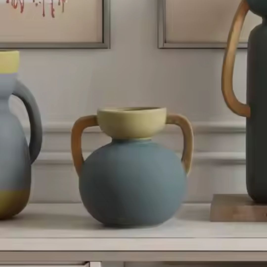 Four-Color Amphorae Ceramic Vase-C FF-D25066C -  Vases - ebarza Furniture UAE | Shop Modern Furniture in Abu Dhabi & Dubai - مفروشات ايبازرا في الامارات | تسوق اثاث عصري وديكورات مميزة في دبي وابوظبي