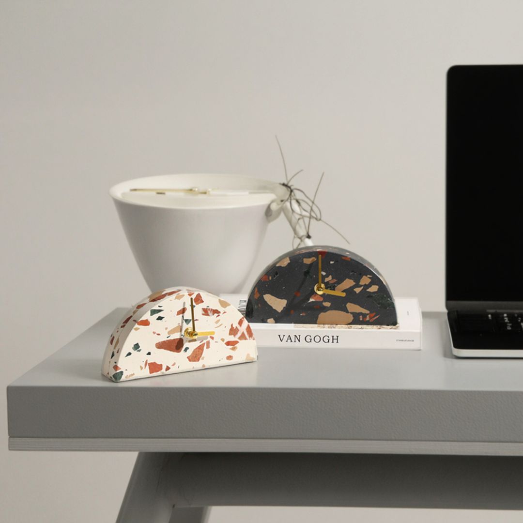 Half Round Stone Table Clock Dark Color FB-T24001B -  Clocks - ebarza Furniture UAE | Shop Modern Furniture in Abu Dhabi & Dubai - مفروشات ايبازرا في الامارات | تسوق اثاث عصري وديكورات مميزة في دبي وابوظبي