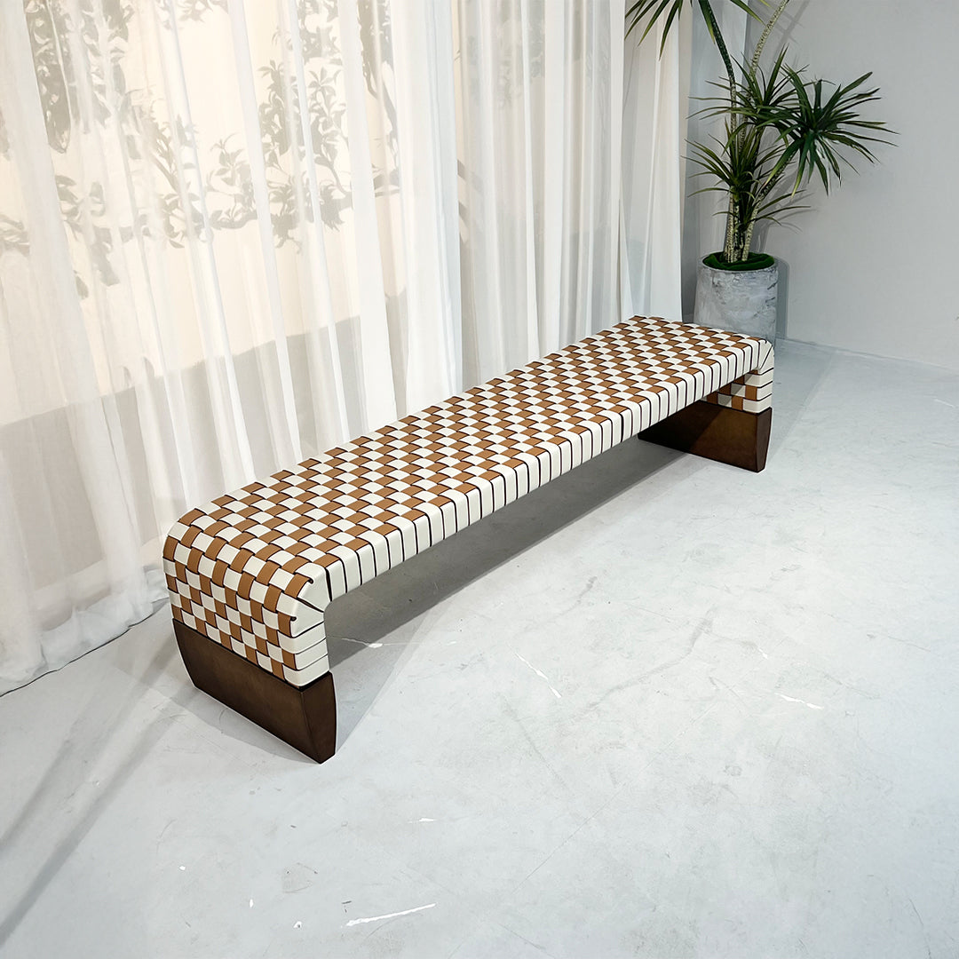 Hanzo Solid Wood & Saddle Leather Bench - JK-A176