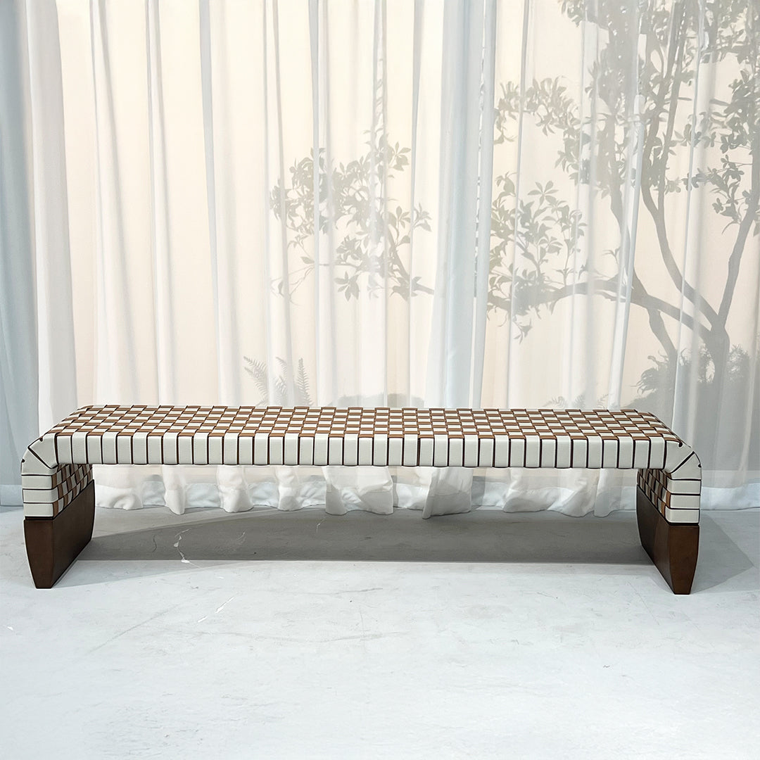 Hanzo Solid Wood & Saddle Leather Bench - JK-A176