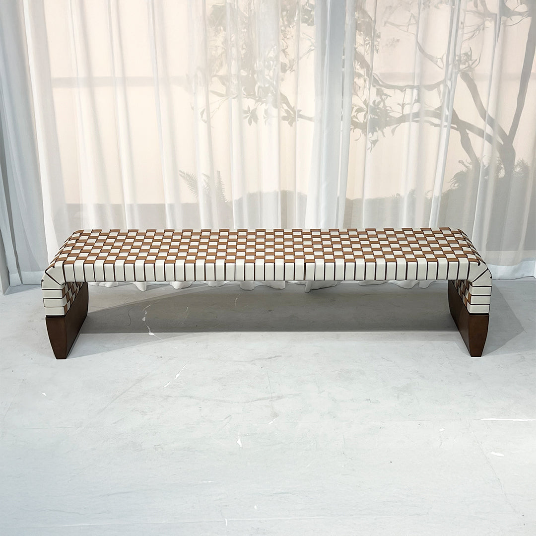 Hanzo Solid Wood & Saddle Leather Bench - JK-A176