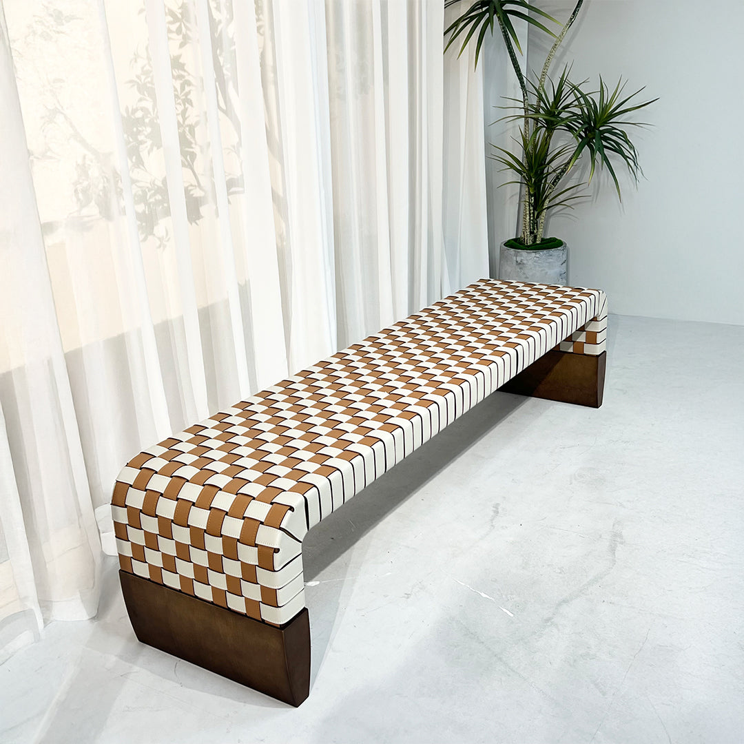 Hanzo Solid Wood & Saddle Leather Bench - JK-A176