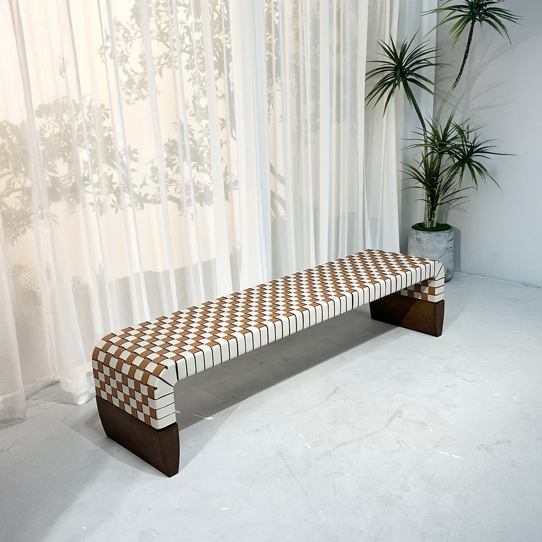 Hanzo Solid Wood & Saddle Leather Bench - JK-A176