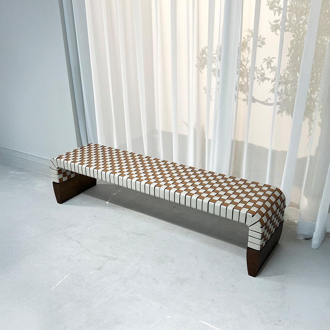 Hanzo Solid Wood & Saddle Leather Bench - JK-A176